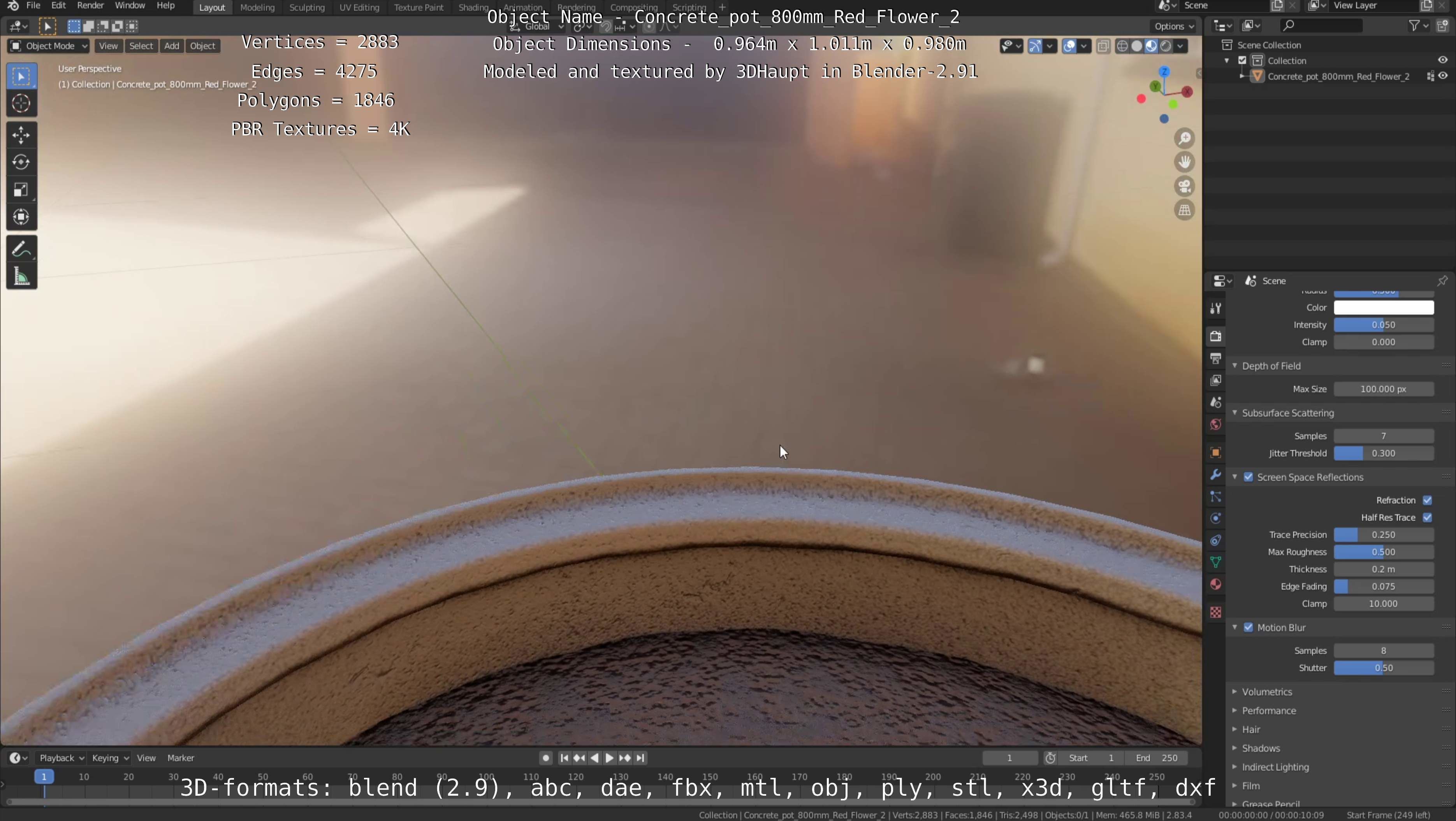 Concrete Pot 800mm with Red Flowers Version 2 Low-poly 3D model_28