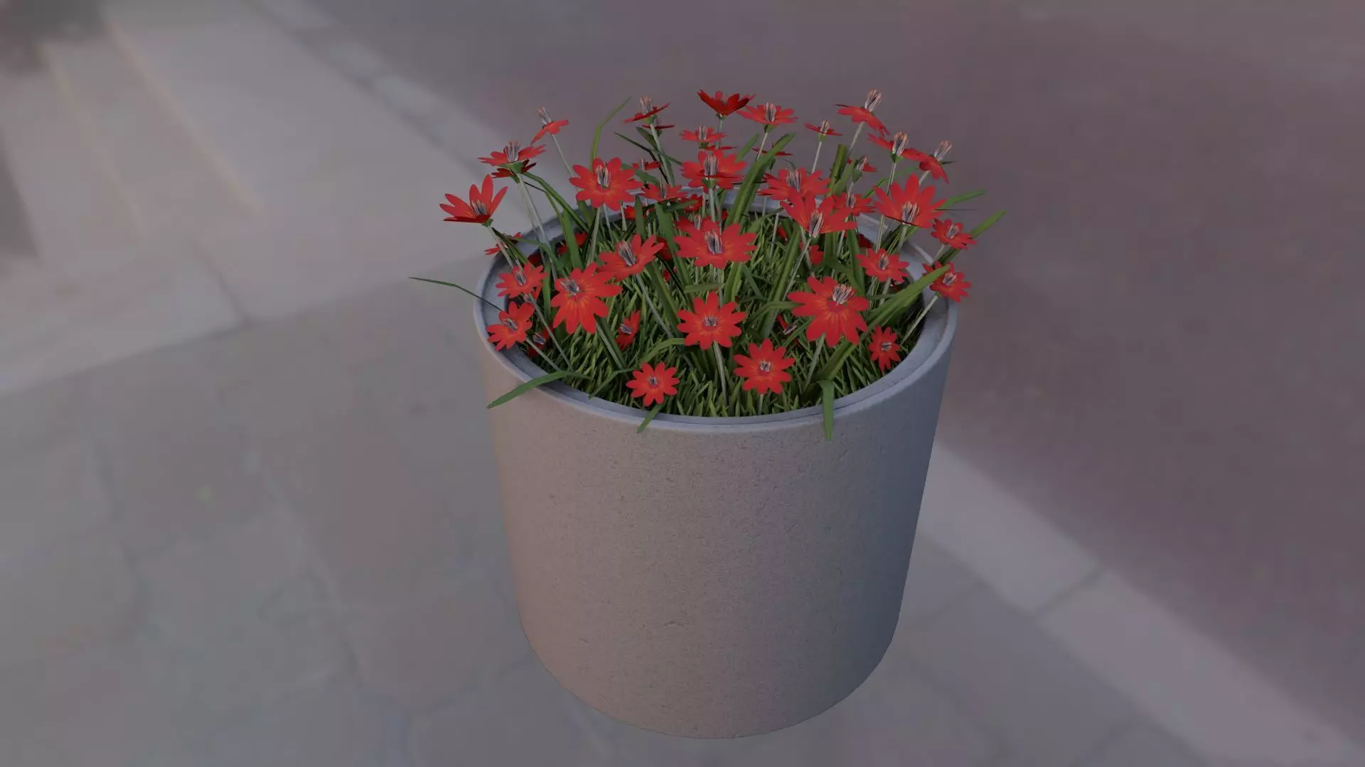 Concrete Pot 800mm with Red Flowers Version 2 Low-poly 3D model_0