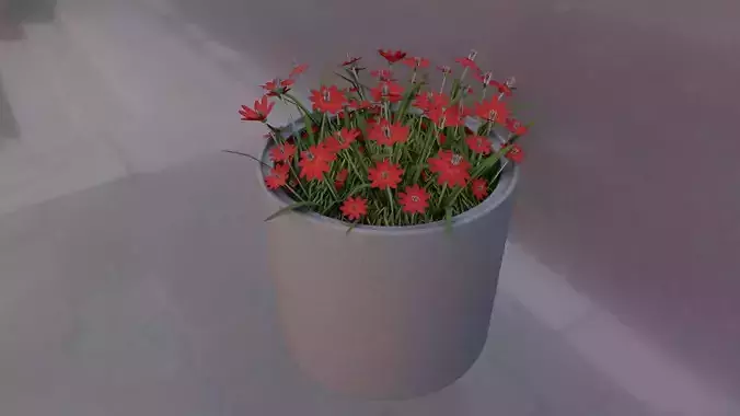 Concrete Pot 800mm with Red Flowers Version 2 Low-poly 3D model