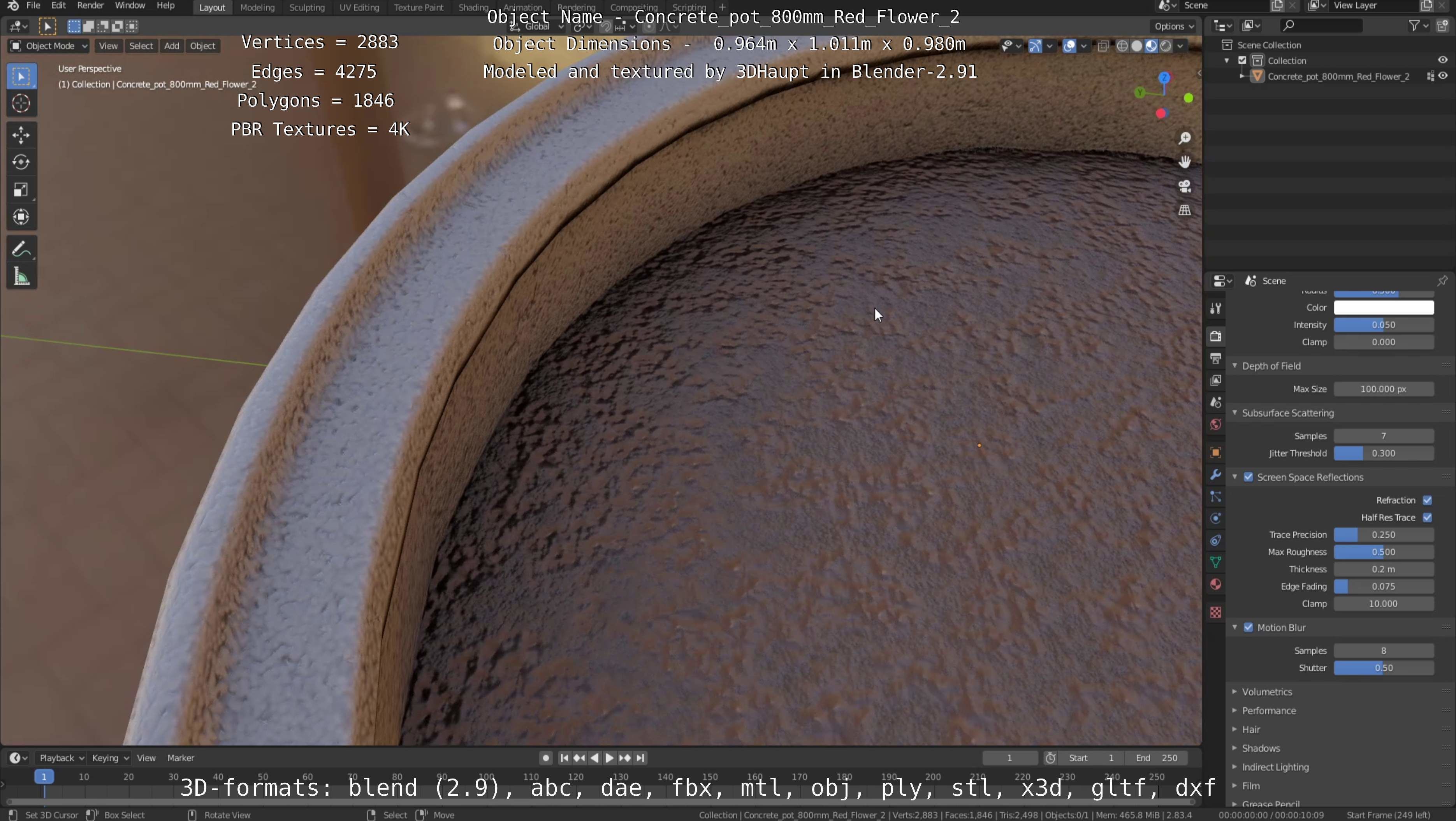 Concrete Pot 800mm with Red Flowers Version 2 Low-poly 3D model_31