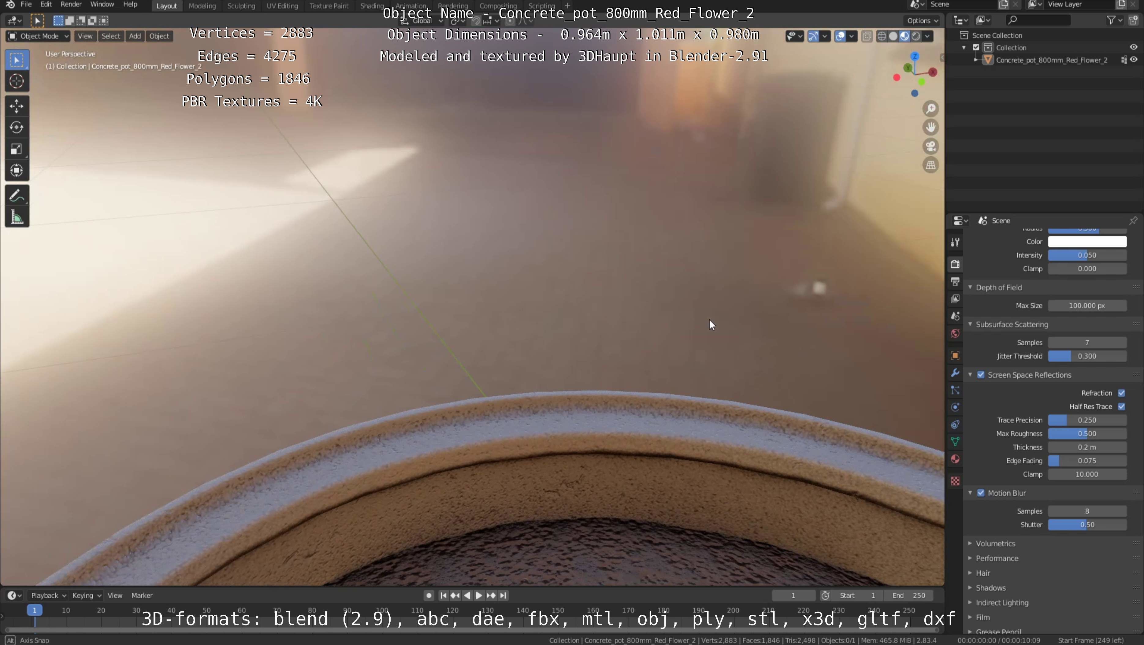 Concrete Pot 800mm with Red Flowers Version 2 Low-poly 3D model_119