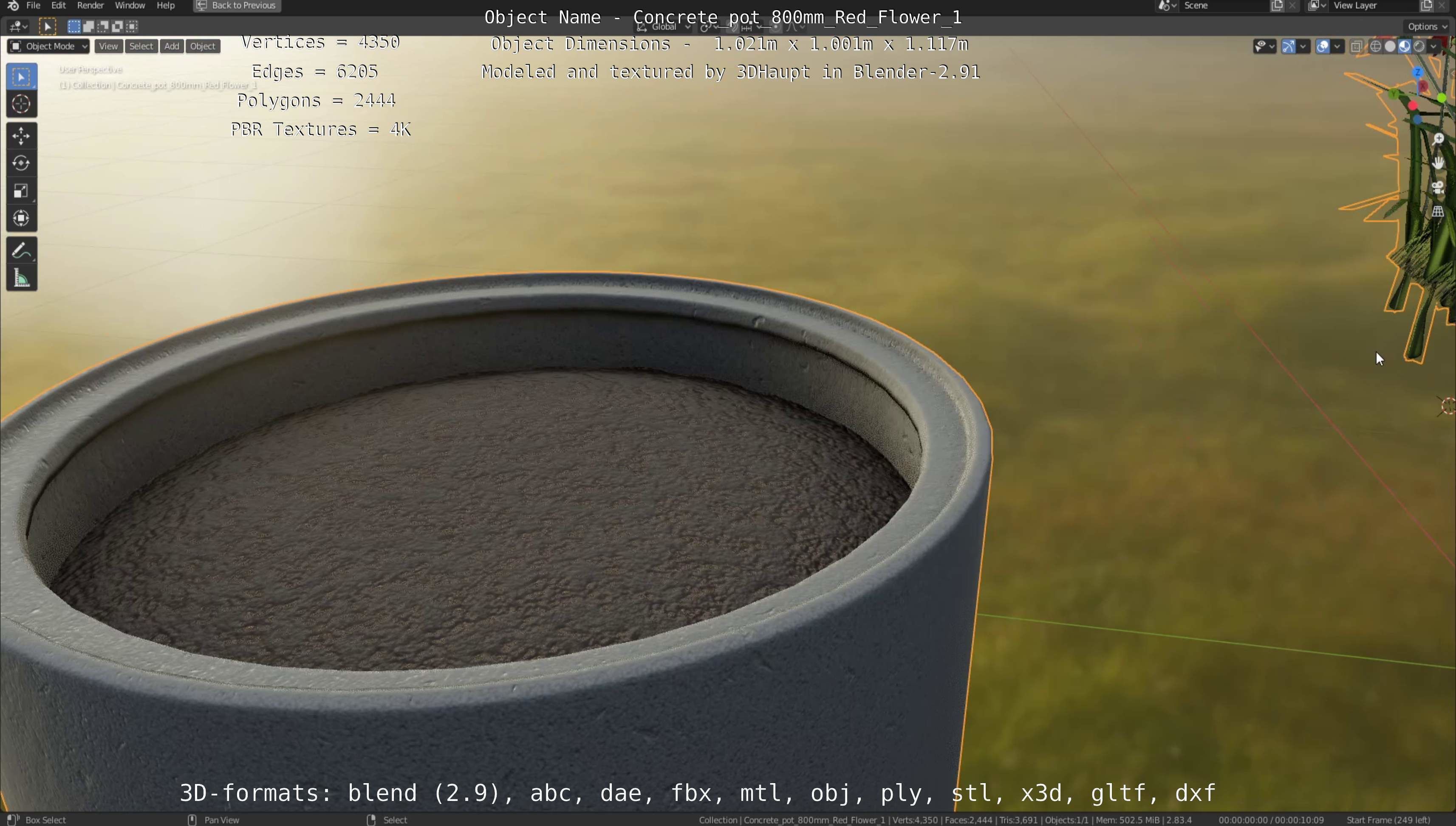 Concrete Pot 800mm with Red Flowers Version 1 Low-poly 3D model_52
