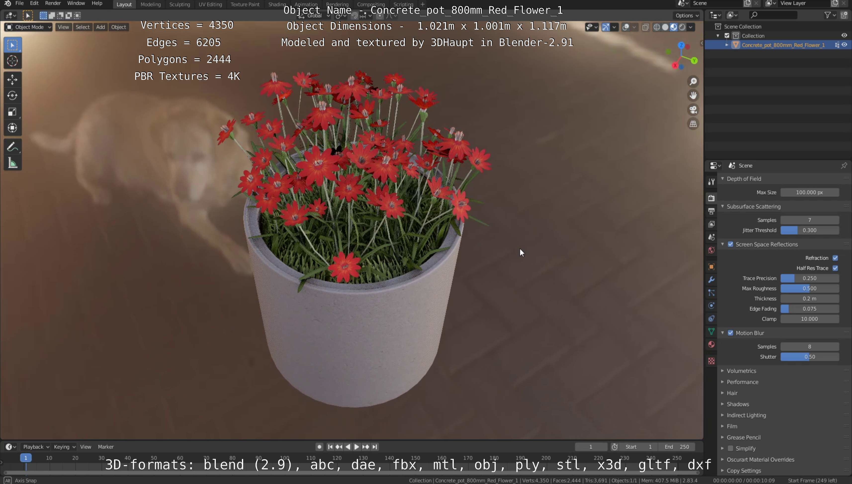 Concrete Pot 800mm with Red Flowers Version 1 Low-poly 3D model_28