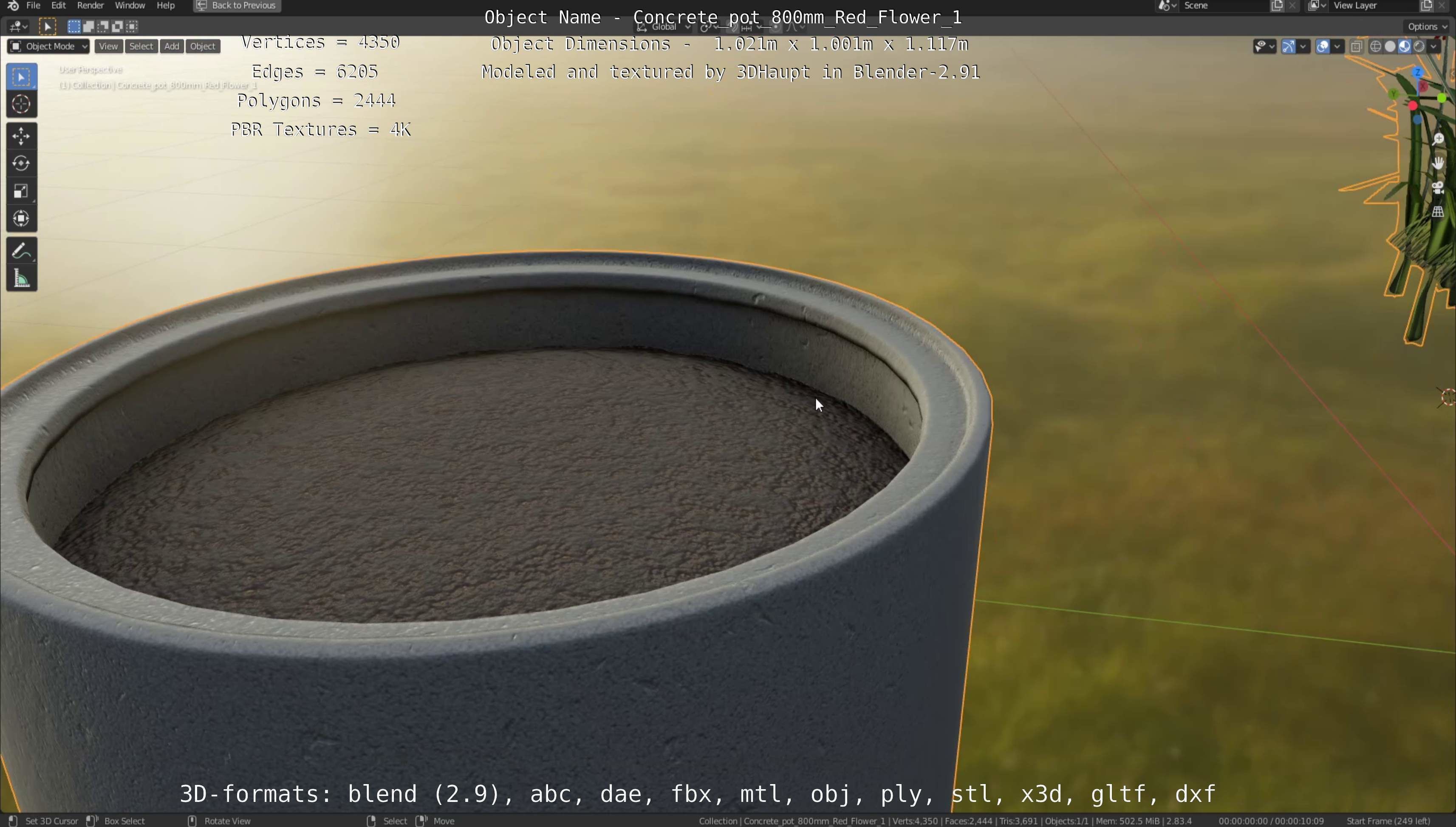 Concrete Pot 800mm with Red Flowers Version 1 Low-poly 3D model_53