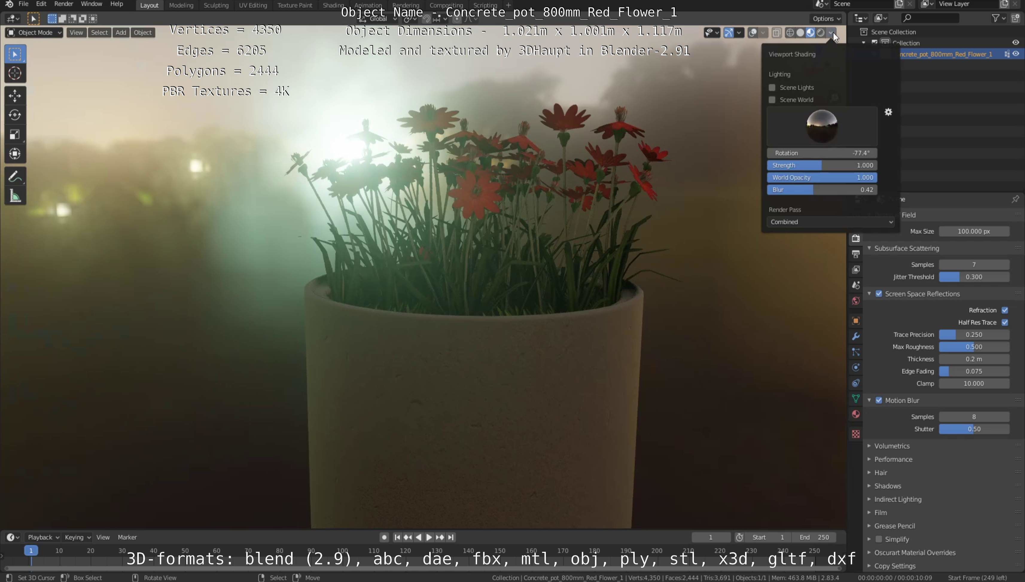 Concrete Pot 800mm with Red Flowers Version 1 Low-poly 3D model_94
