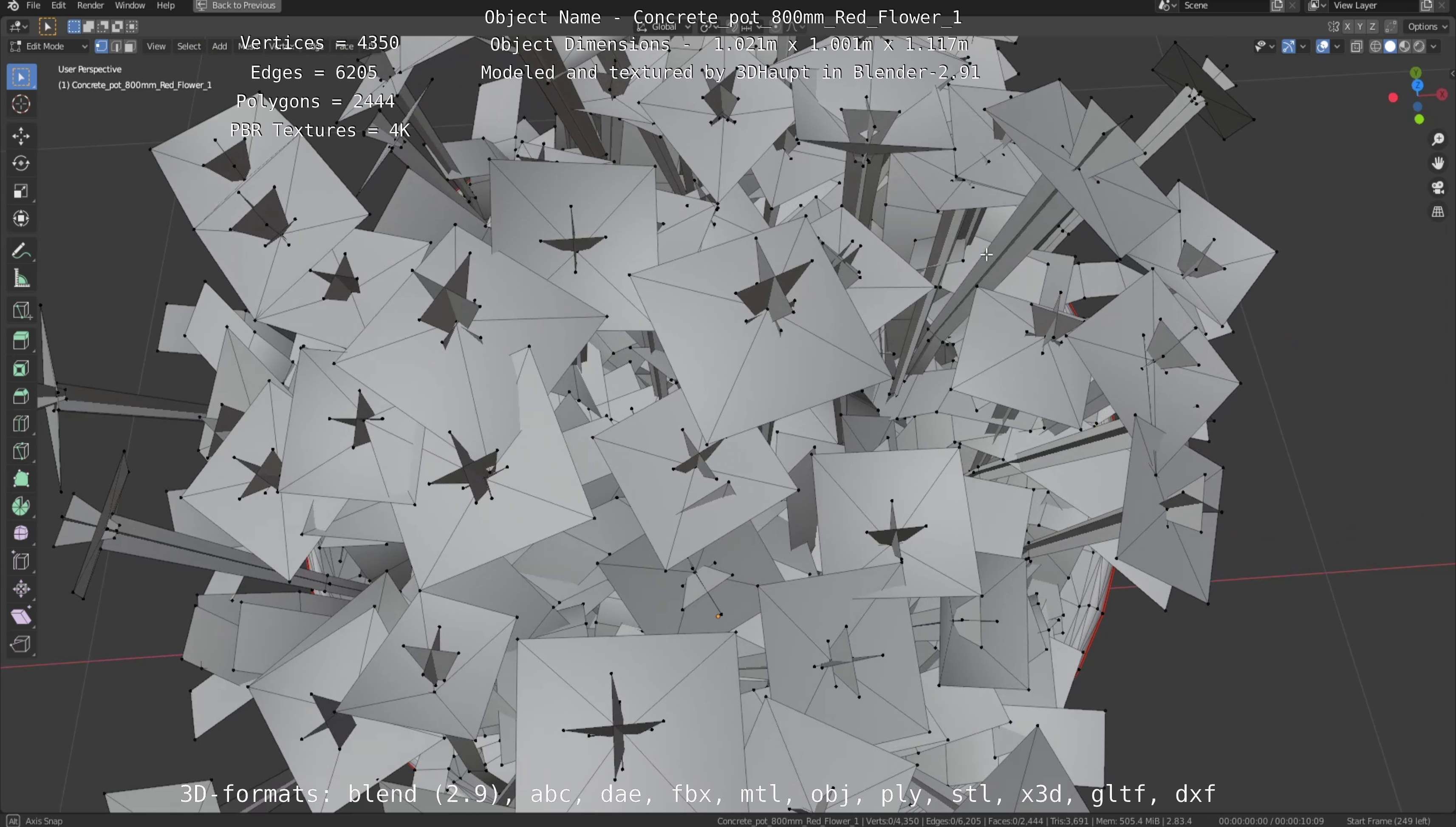 Concrete Pot 800mm with Red Flowers Version 1 Low-poly 3D model_15