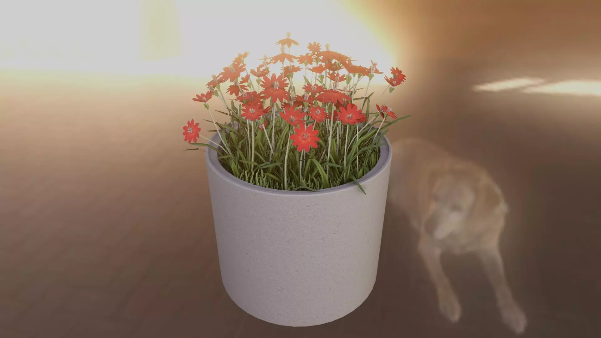 Concrete Pot 800mm with Red Flowers Version 1 Low-poly 3D model_0