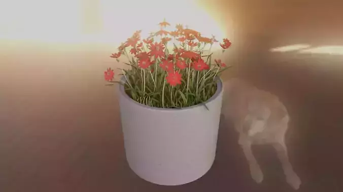 Concrete Pot 800mm with Red Flowers Version 1 Low-poly 3D model
