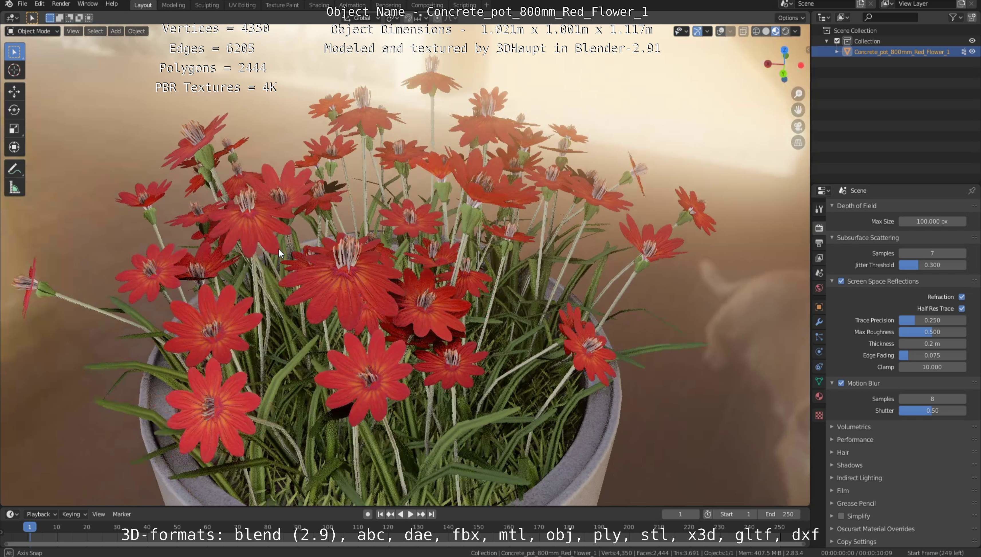 Concrete Pot 800mm with Red Flowers Version 1 Low-poly 3D model_31