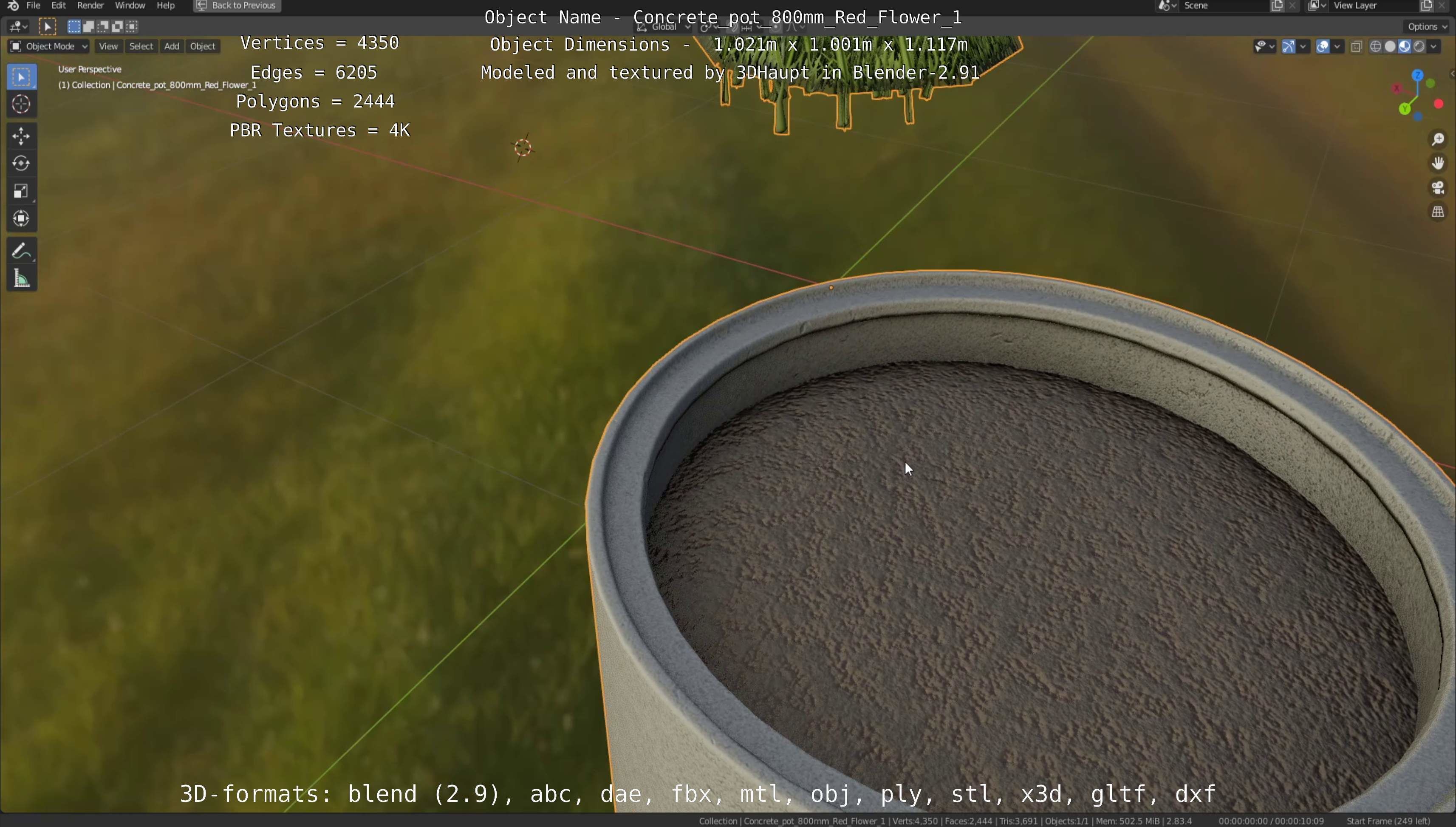 Concrete Pot 800mm with Red Flowers Version 1 Low-poly 3D model_22