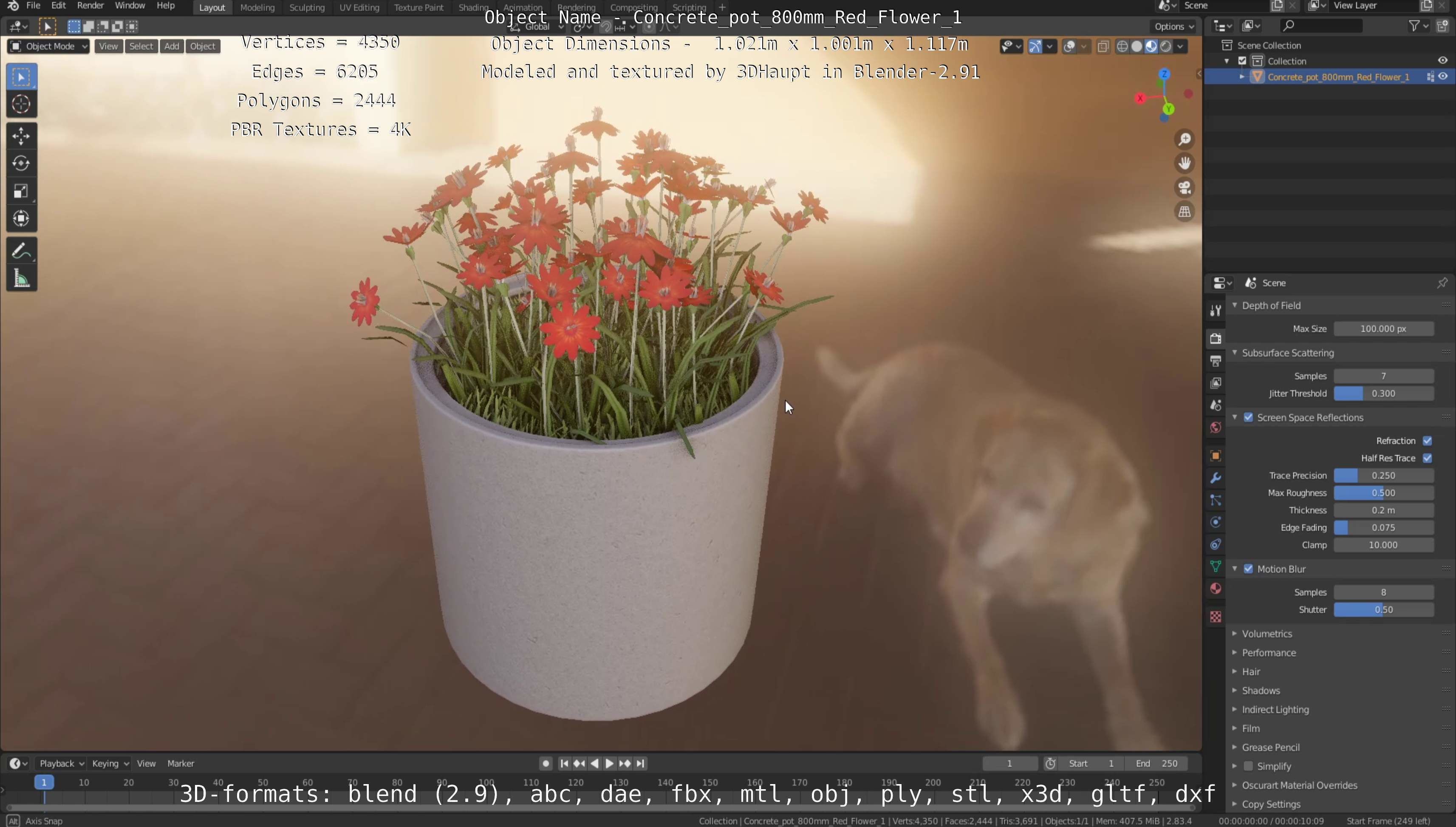 Concrete Pot 800mm with Red Flowers Version 1 Low-poly 3D model_69