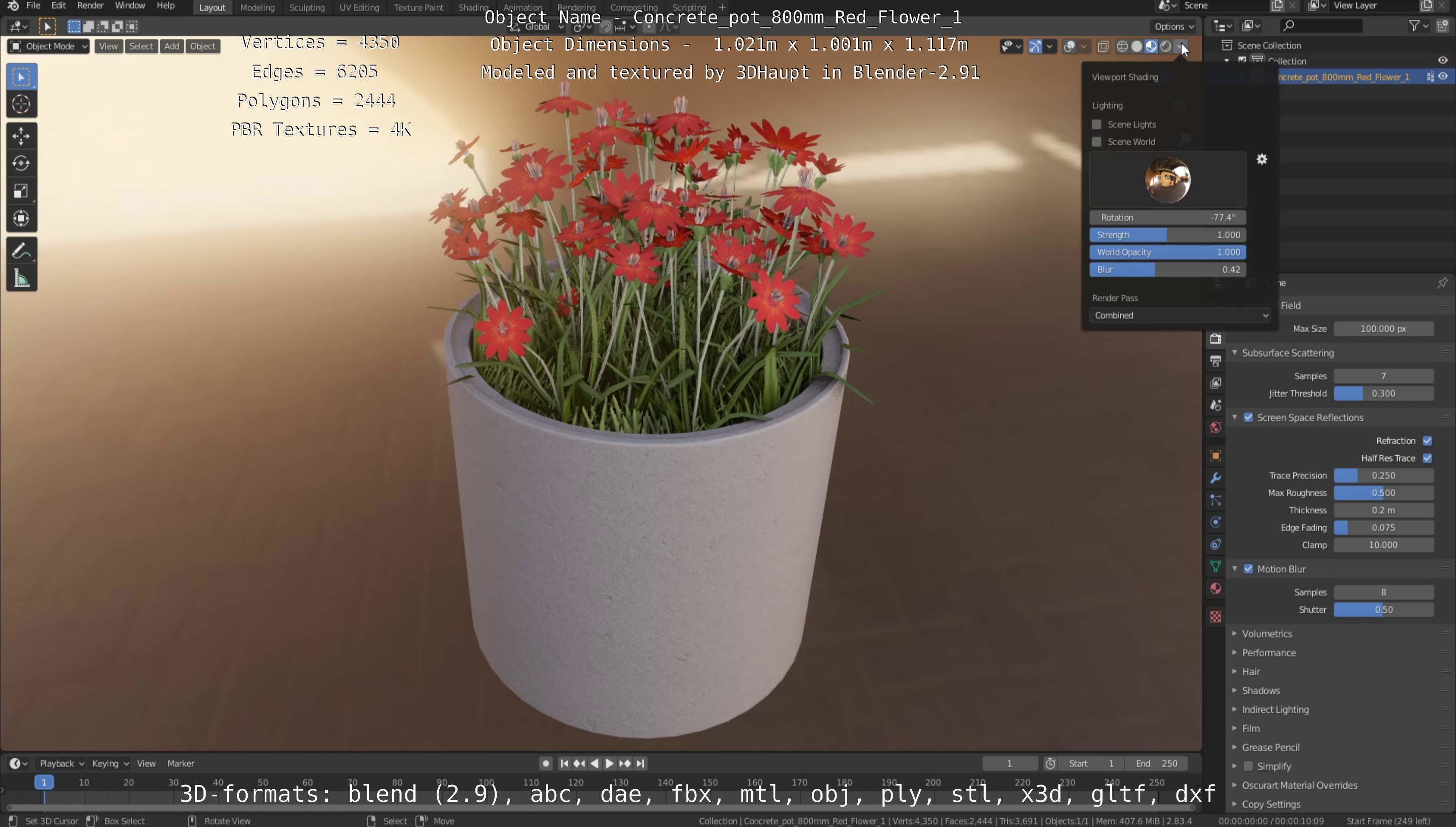Concrete Pot 800mm with Red Flowers Version 1 Low-poly 3D model_86