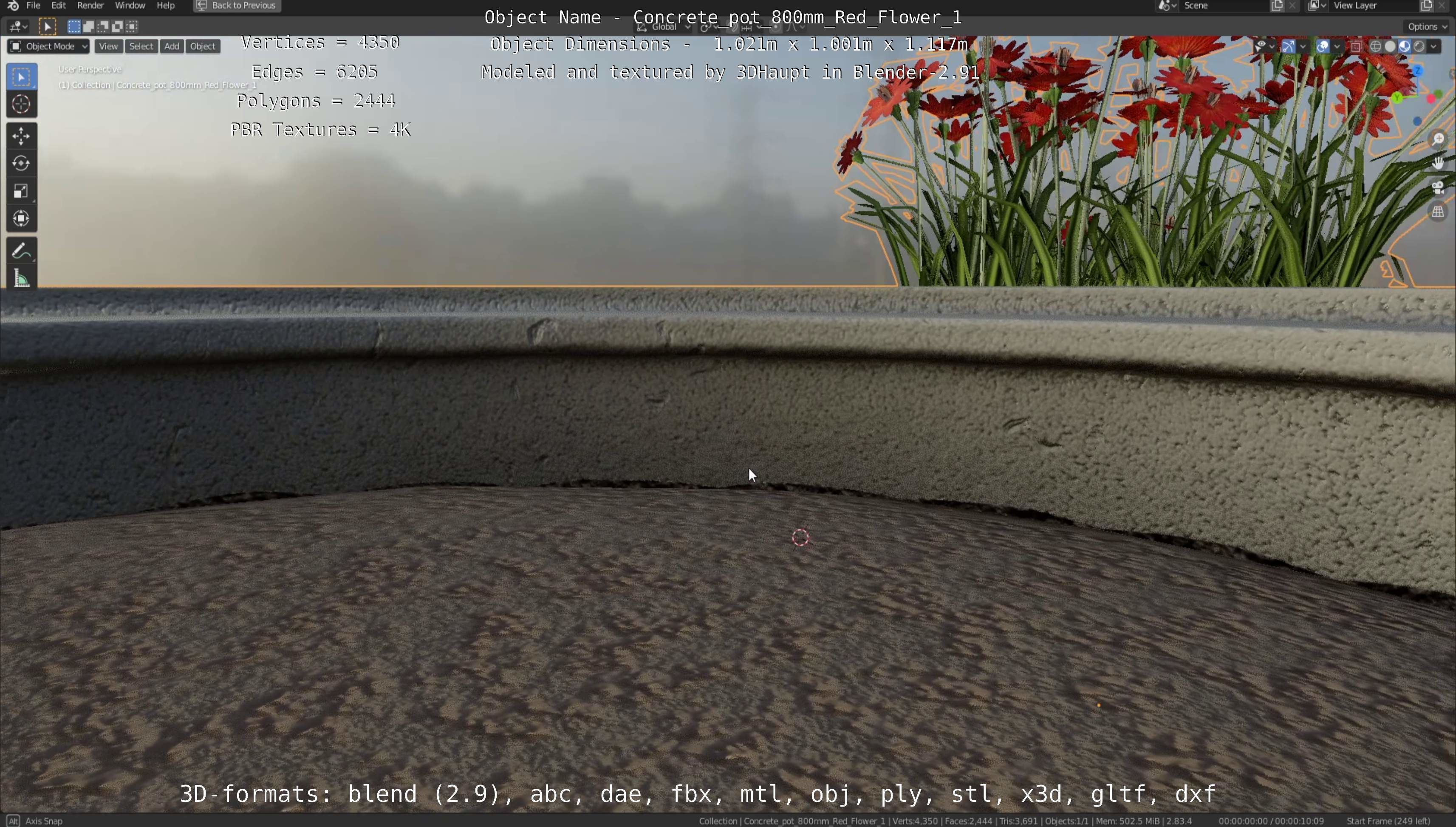 Concrete Pot 800mm with Red Flowers Version 1 Low-poly 3D model_23