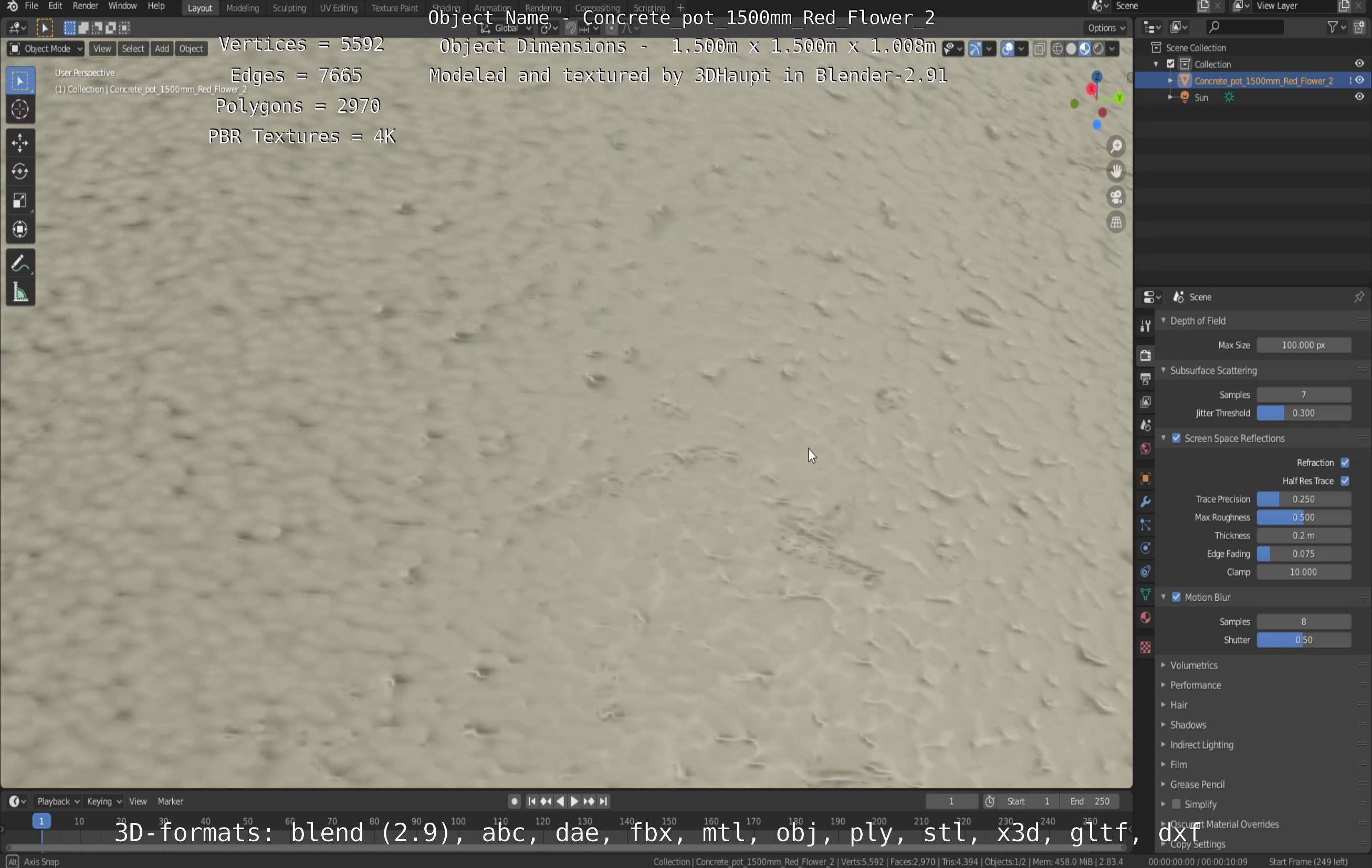 Concrete Pot 1500mm with Red Flowers Version 2 Low-poly 3D model_17