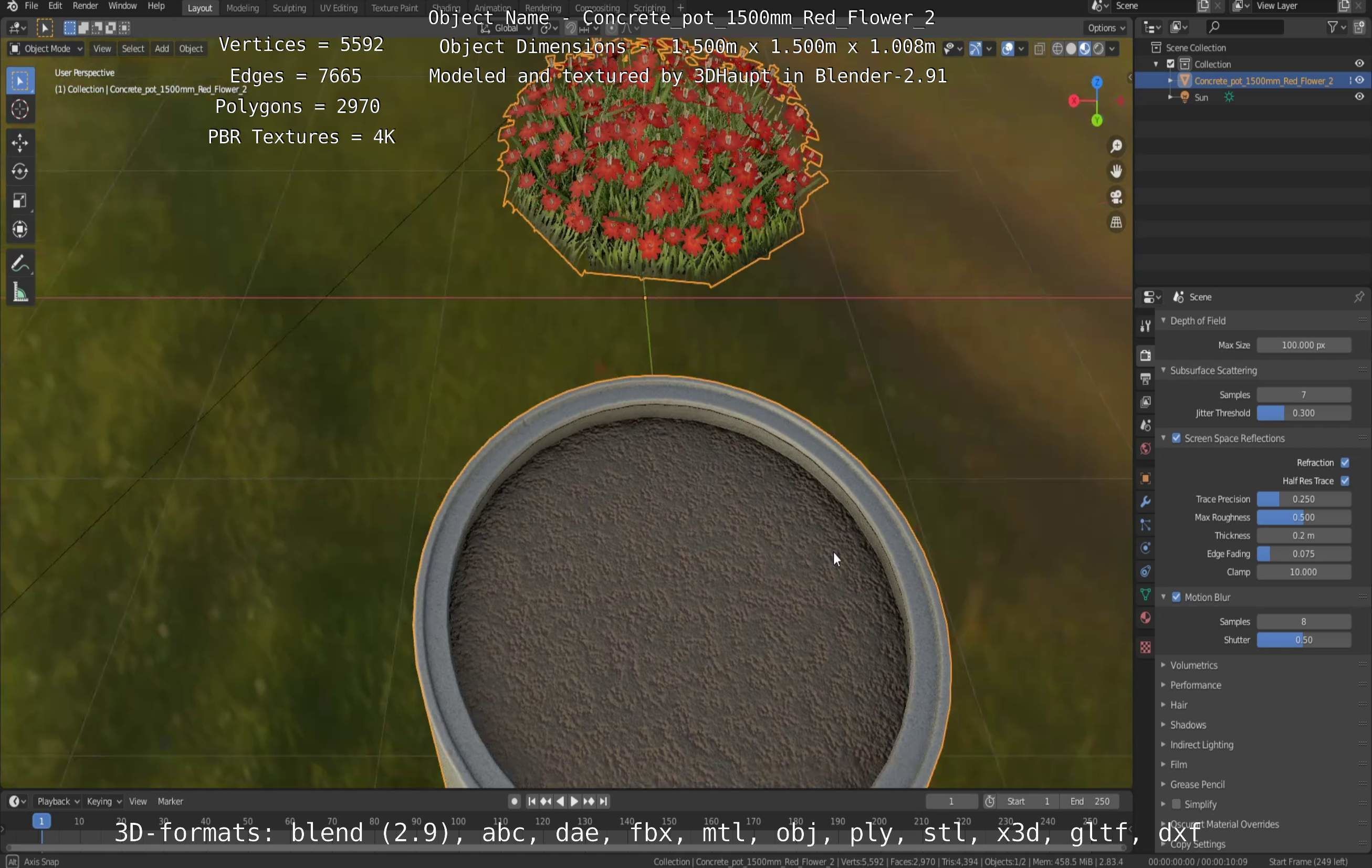 Concrete Pot 1500mm with Red Flowers Version 2 Low-poly 3D model_81