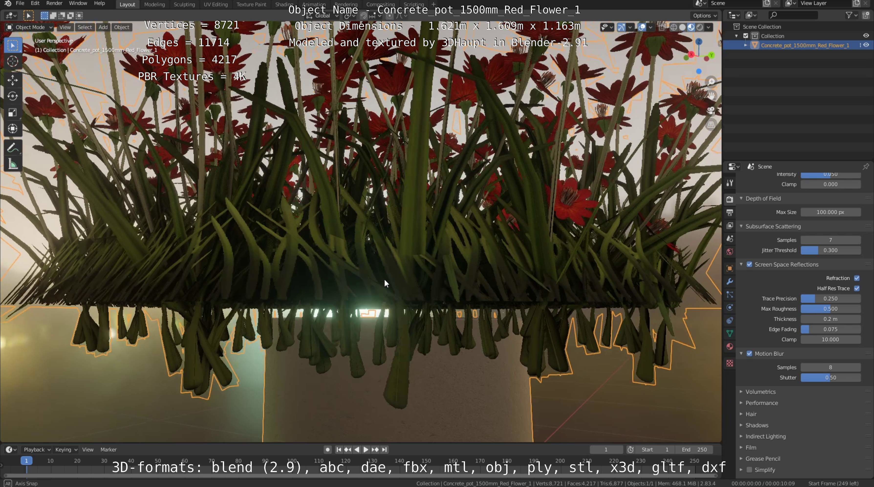 Concrete Pot 1500mm with Red Flowers Version 1 Low-poly 3D model_97