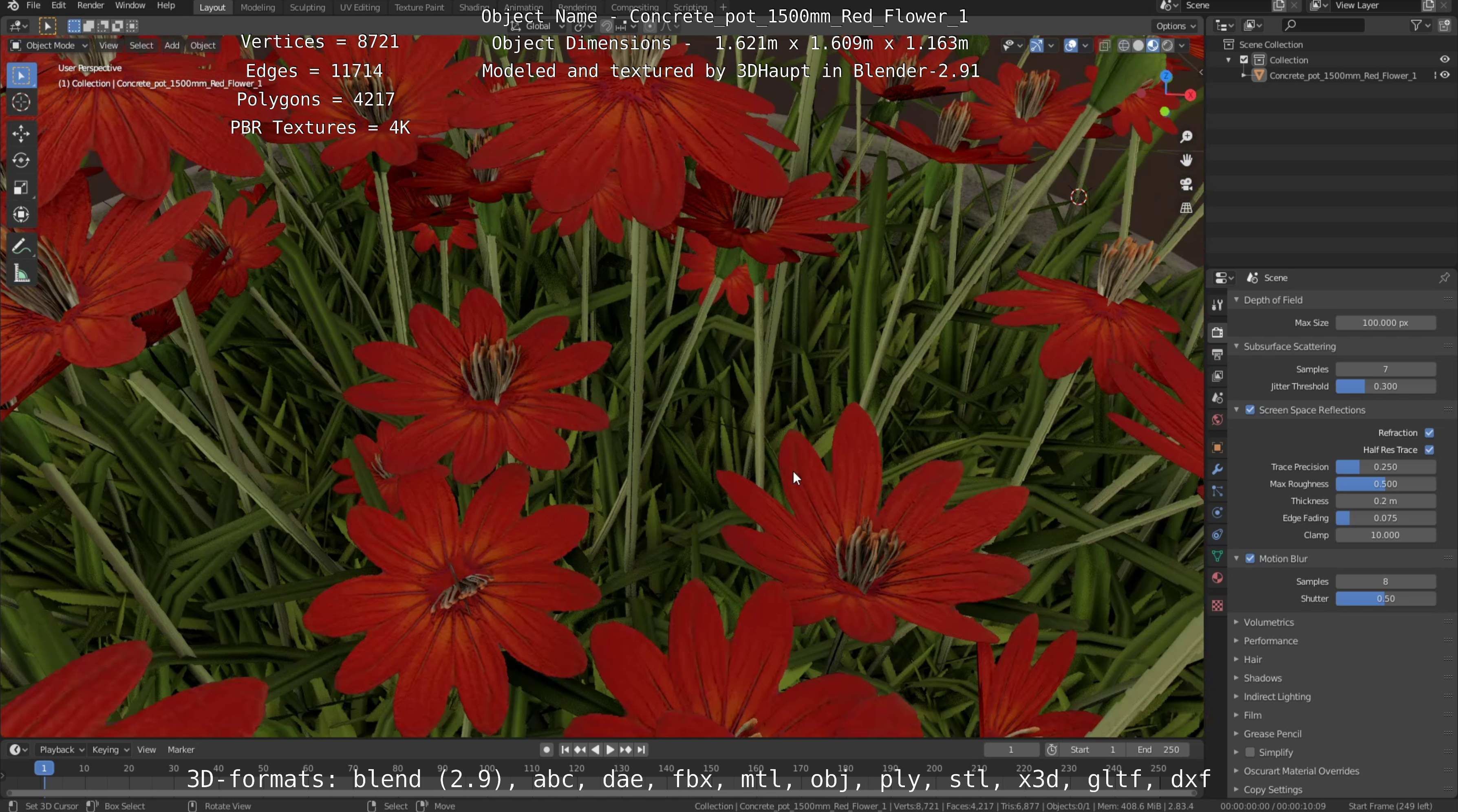 Concrete Pot 1500mm with Red Flowers Version 1 Low-poly 3D model_31