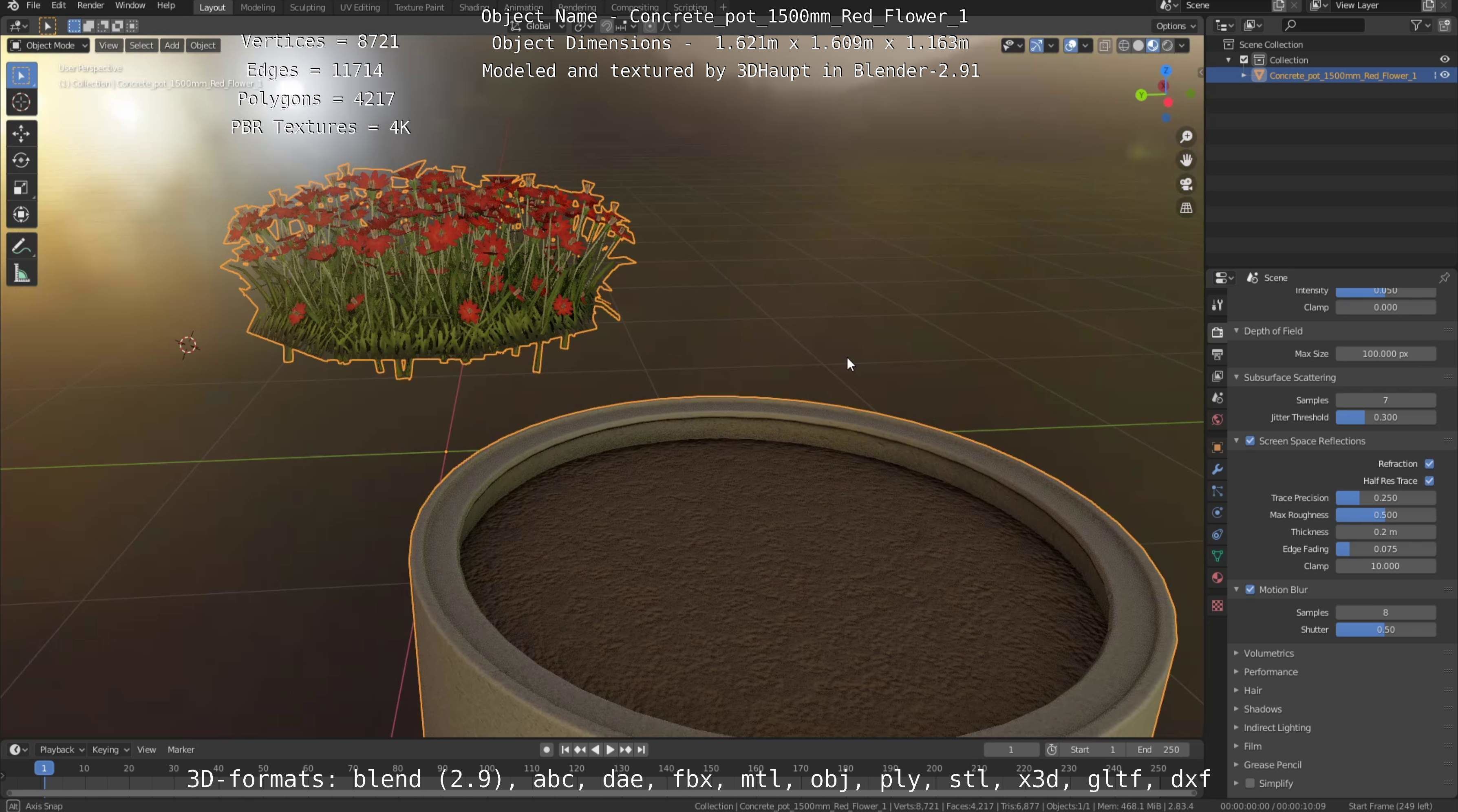 Concrete Pot 1500mm with Red Flowers Version 1 Low-poly 3D model_82