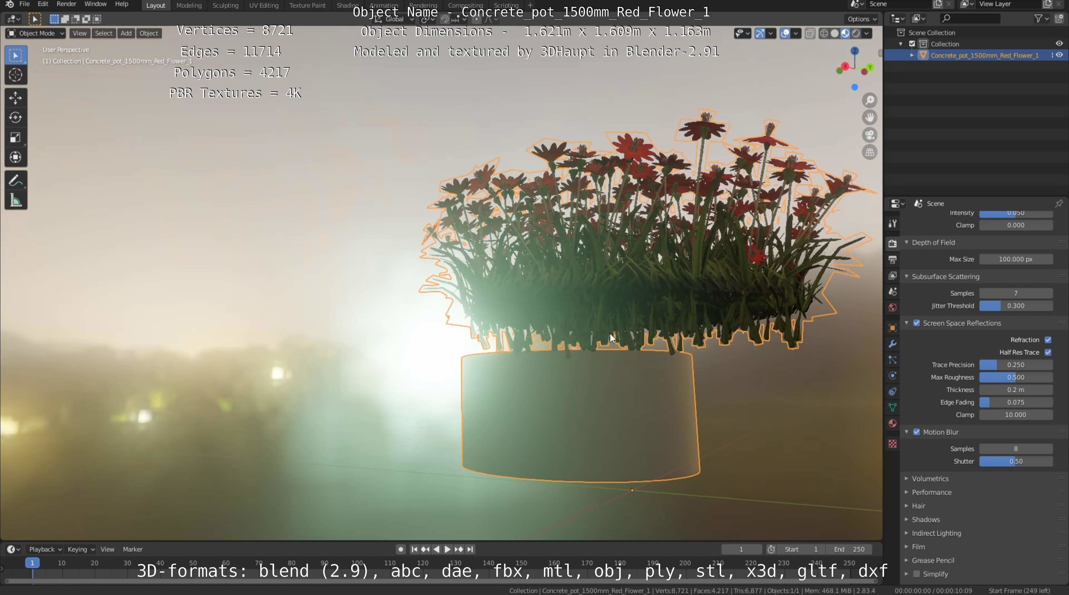 Concrete Pot 1500mm with Red Flowers Version 1 Low-poly 3D model_93