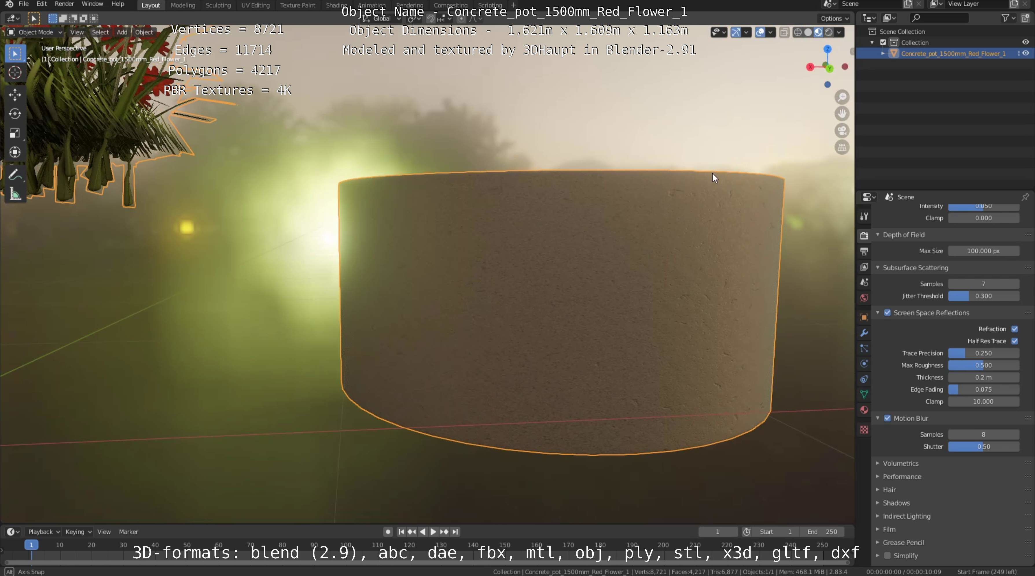Concrete Pot 1500mm with Red Flowers Version 1 Low-poly 3D model_90