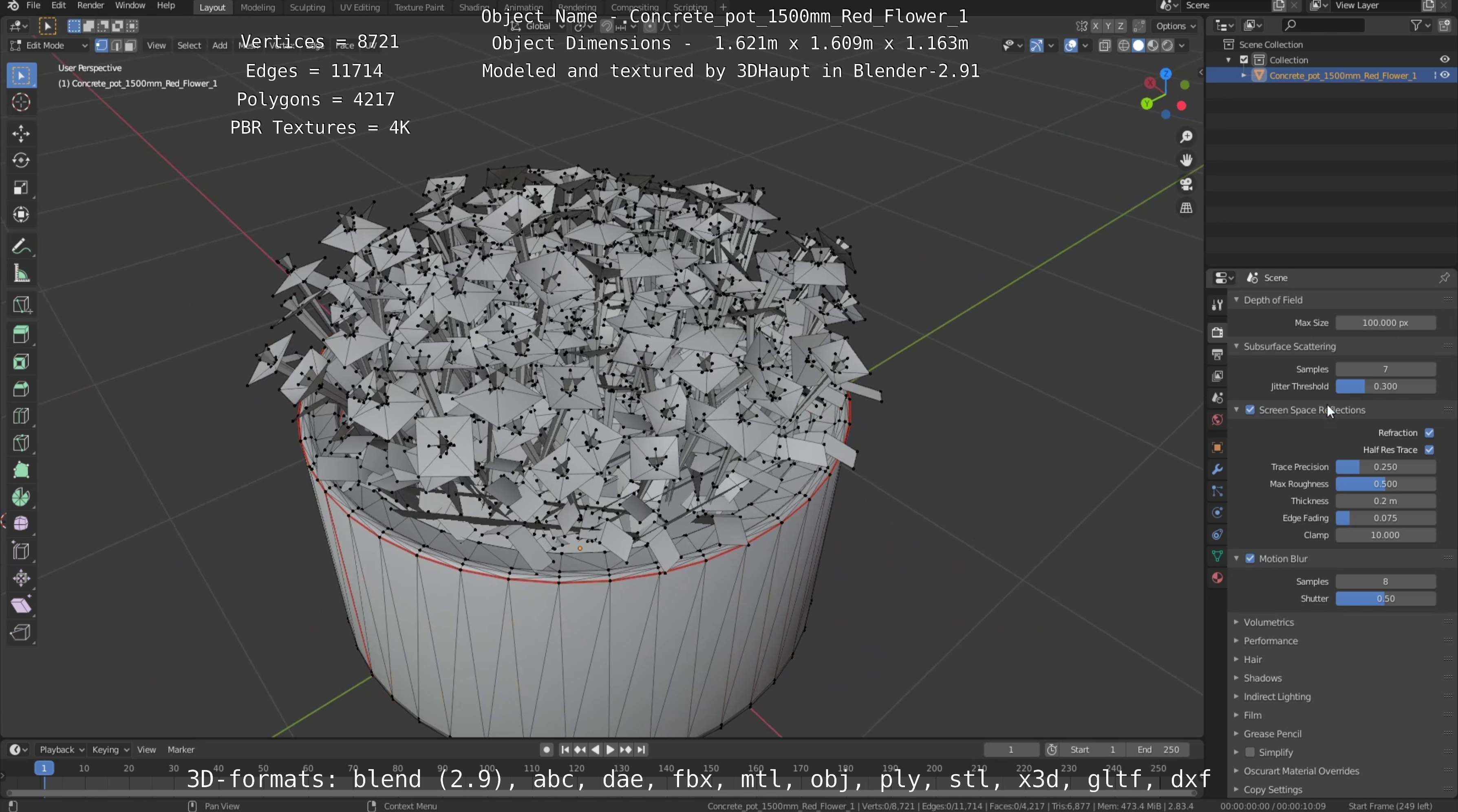Concrete Pot 1500mm with Red Flowers Version 1 Low-poly 3D model_73