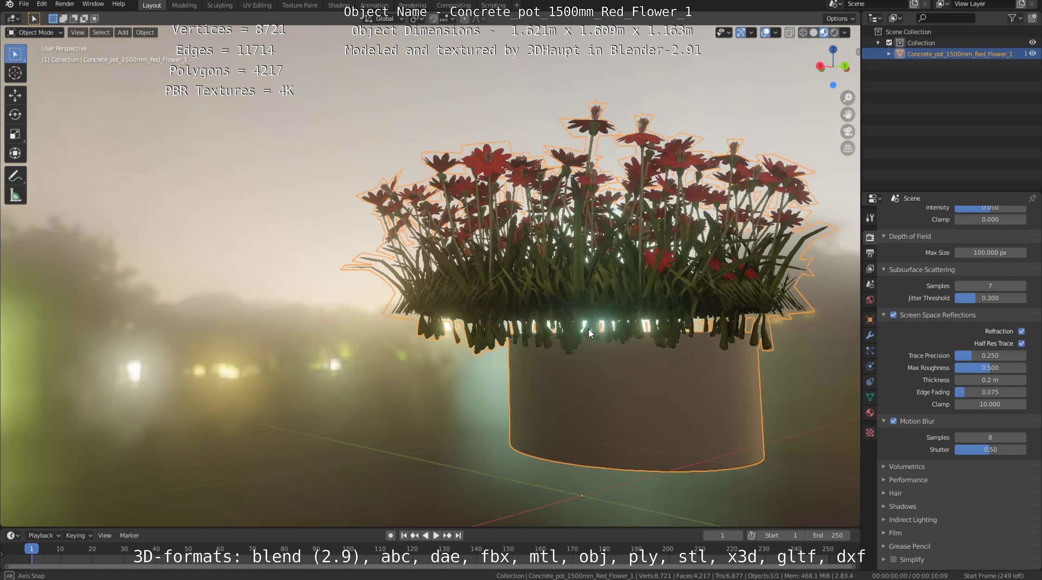 Concrete Pot 1500mm with Red Flowers Version 1 Low-poly 3D model_91