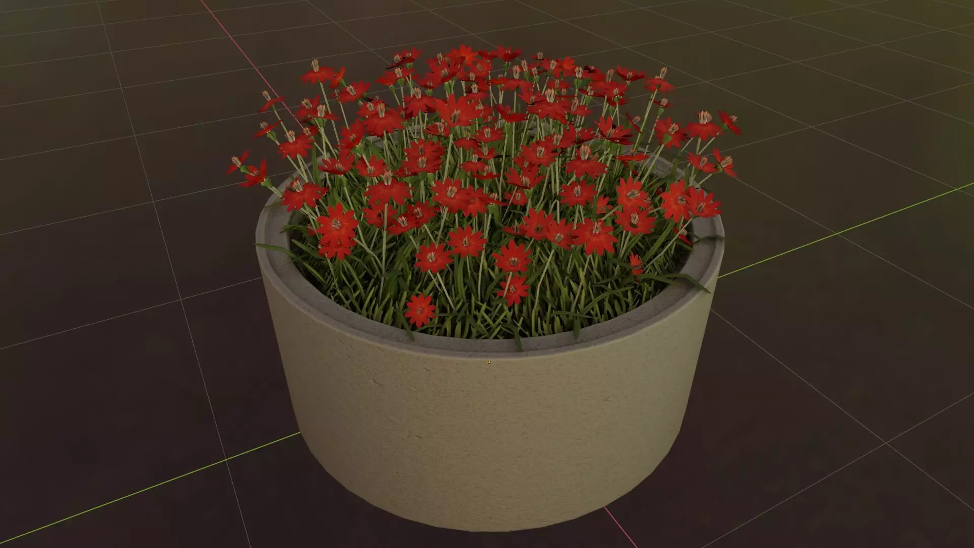 Concrete Pot 1500mm with Red Flowers Version 1 Low-poly 3D model_0