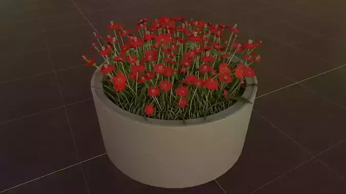 Concrete Pot 1500mm with Red Flowers Version 1 Low-poly 3D model