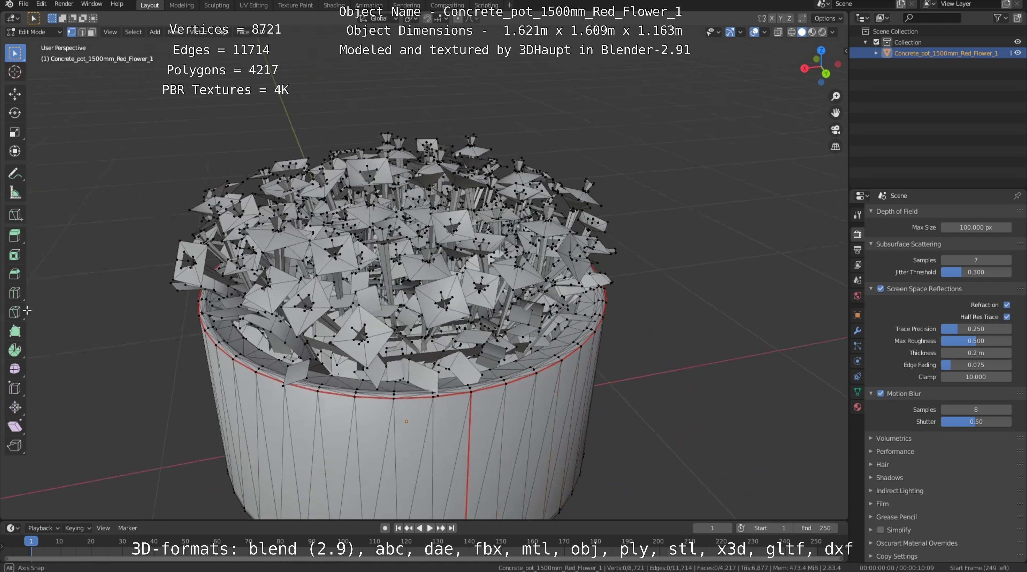 Concrete Pot 1500mm with Red Flowers Version 1 Low-poly 3D model_74