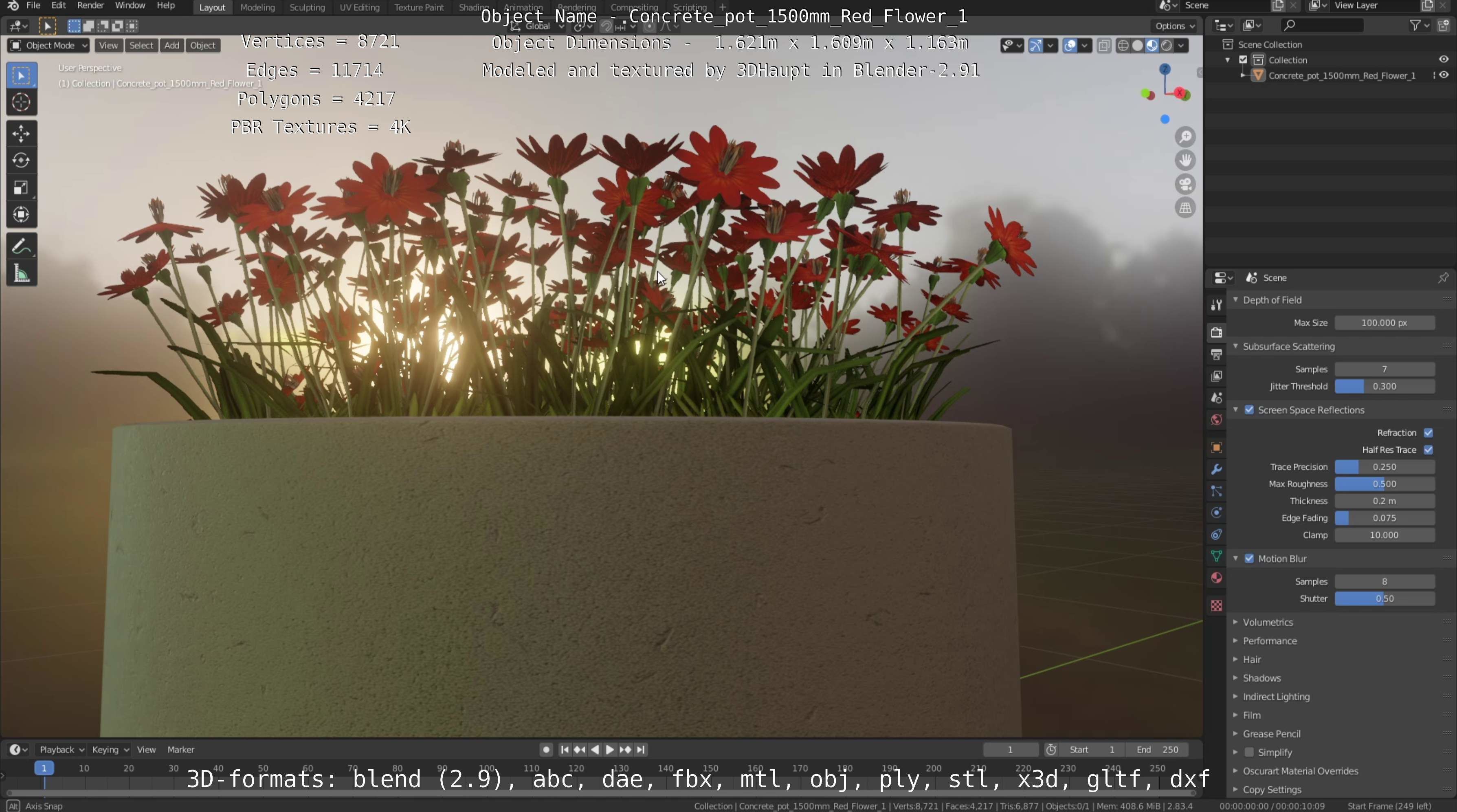 Concrete Pot 1500mm with Red Flowers Version 1 Low-poly 3D model_25