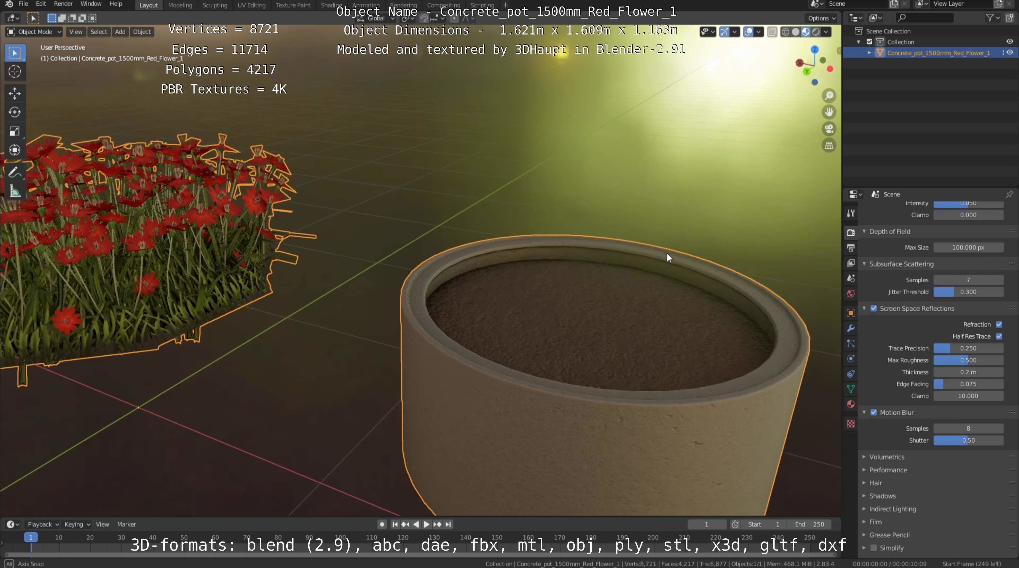 Concrete Pot 1500mm with Red Flowers Version 1 Low-poly 3D model_86