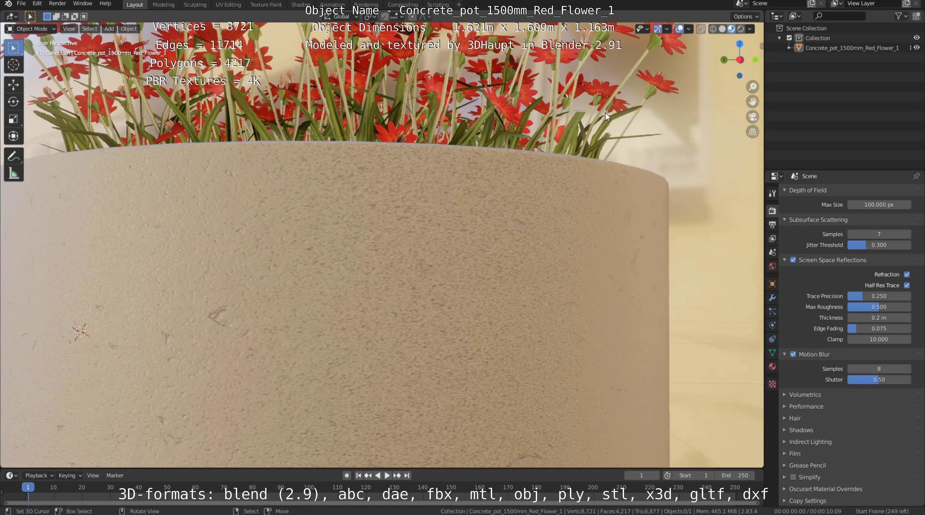 Concrete Pot 1500mm with Red Flowers Version 1 Low-poly 3D model_51