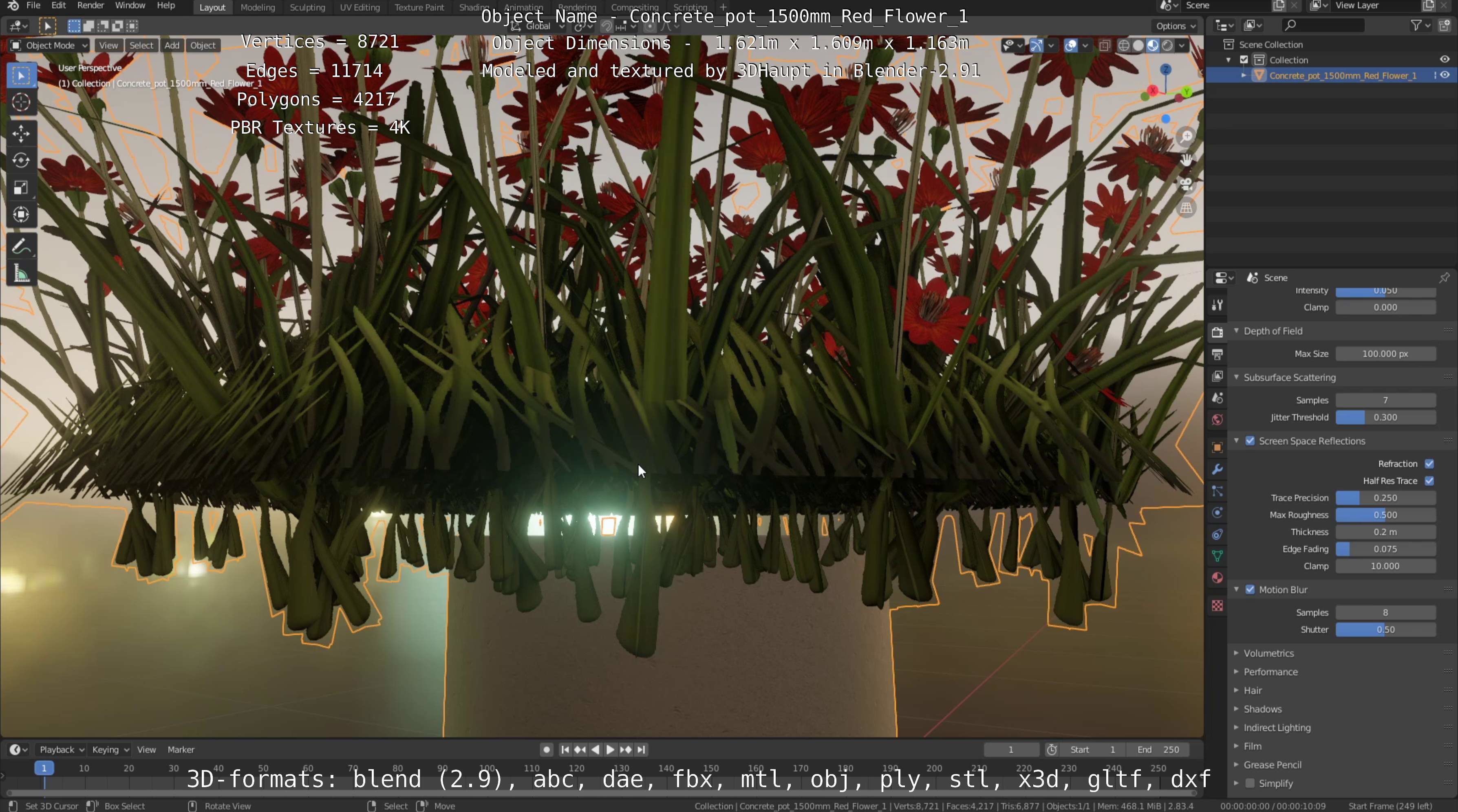 Concrete Pot 1500mm with Red Flowers Version 1 Low-poly 3D model_101