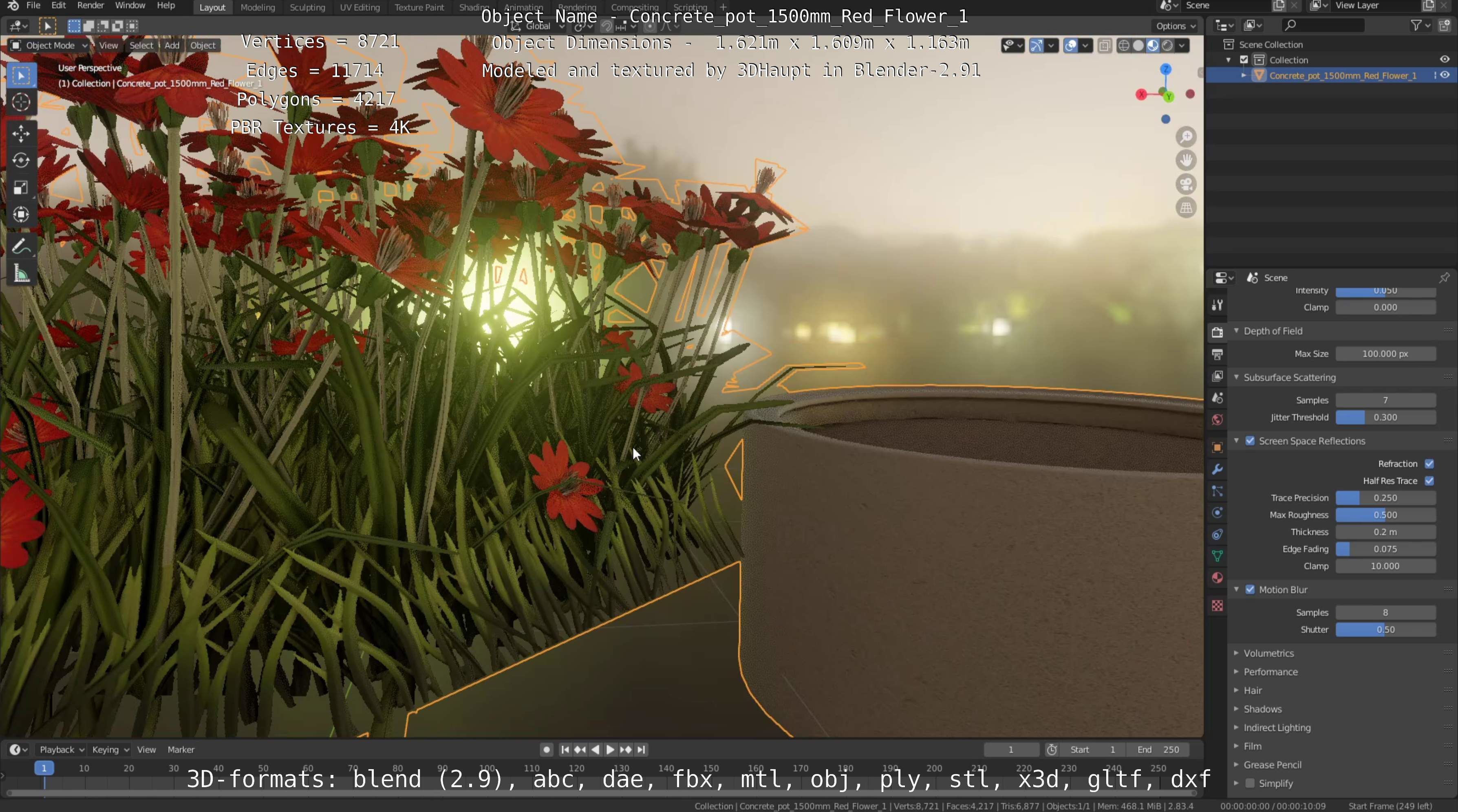 Concrete Pot 1500mm with Red Flowers Version 1 Low-poly 3D model_96