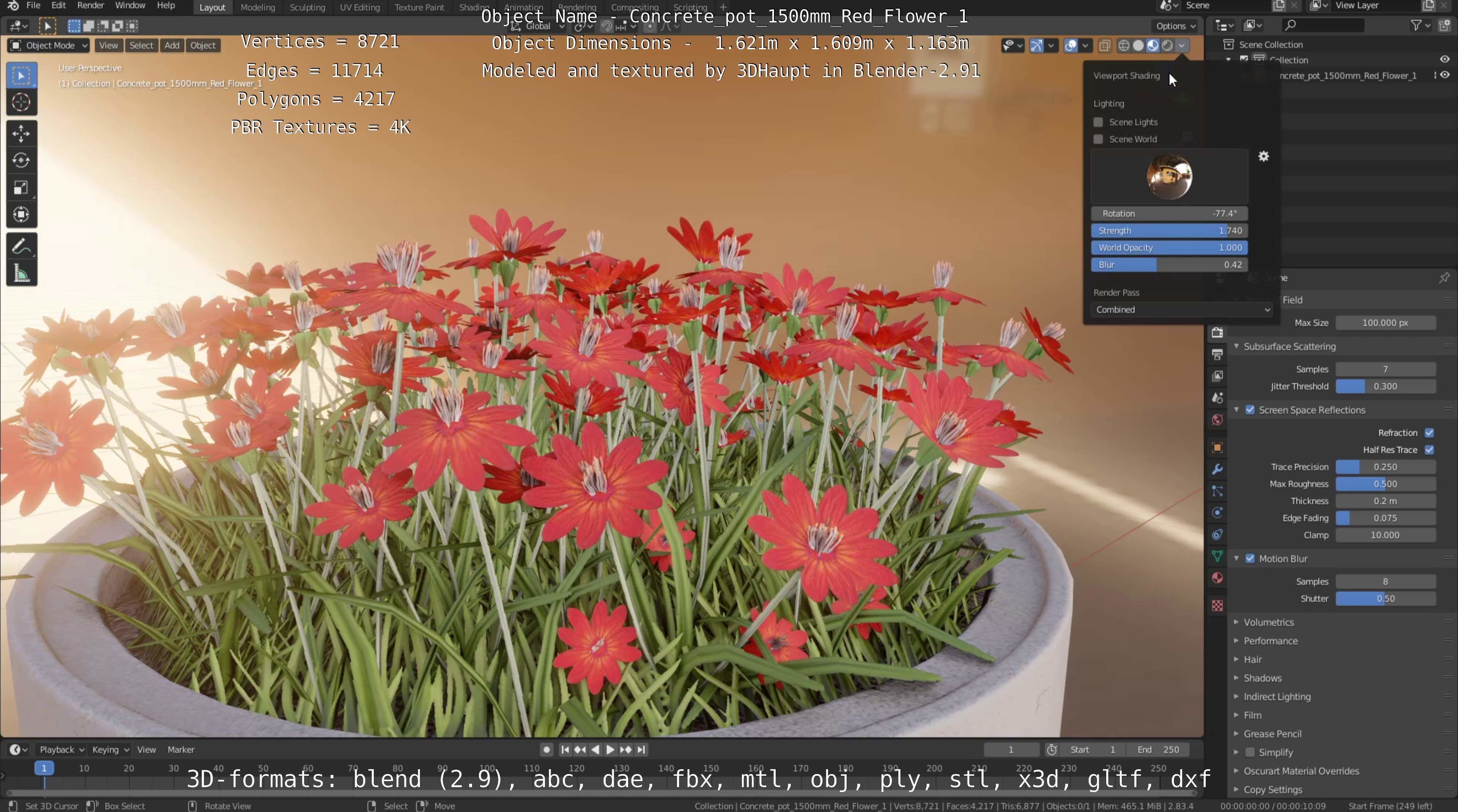 Concrete Pot 1500mm with Red Flowers Version 1 Low-poly 3D model_71