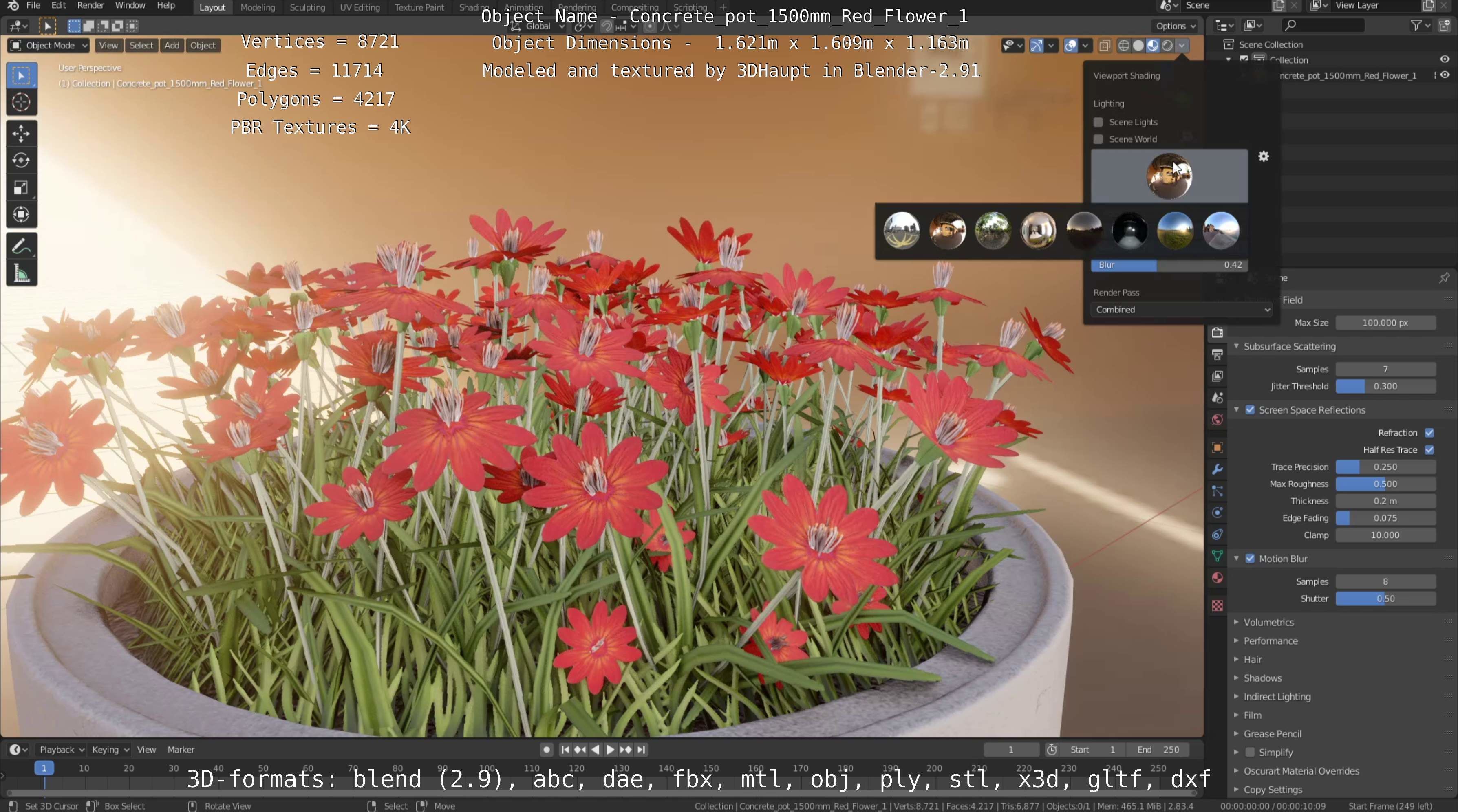 Concrete Pot 1500mm with Red Flowers Version 1 Low-poly 3D model_57