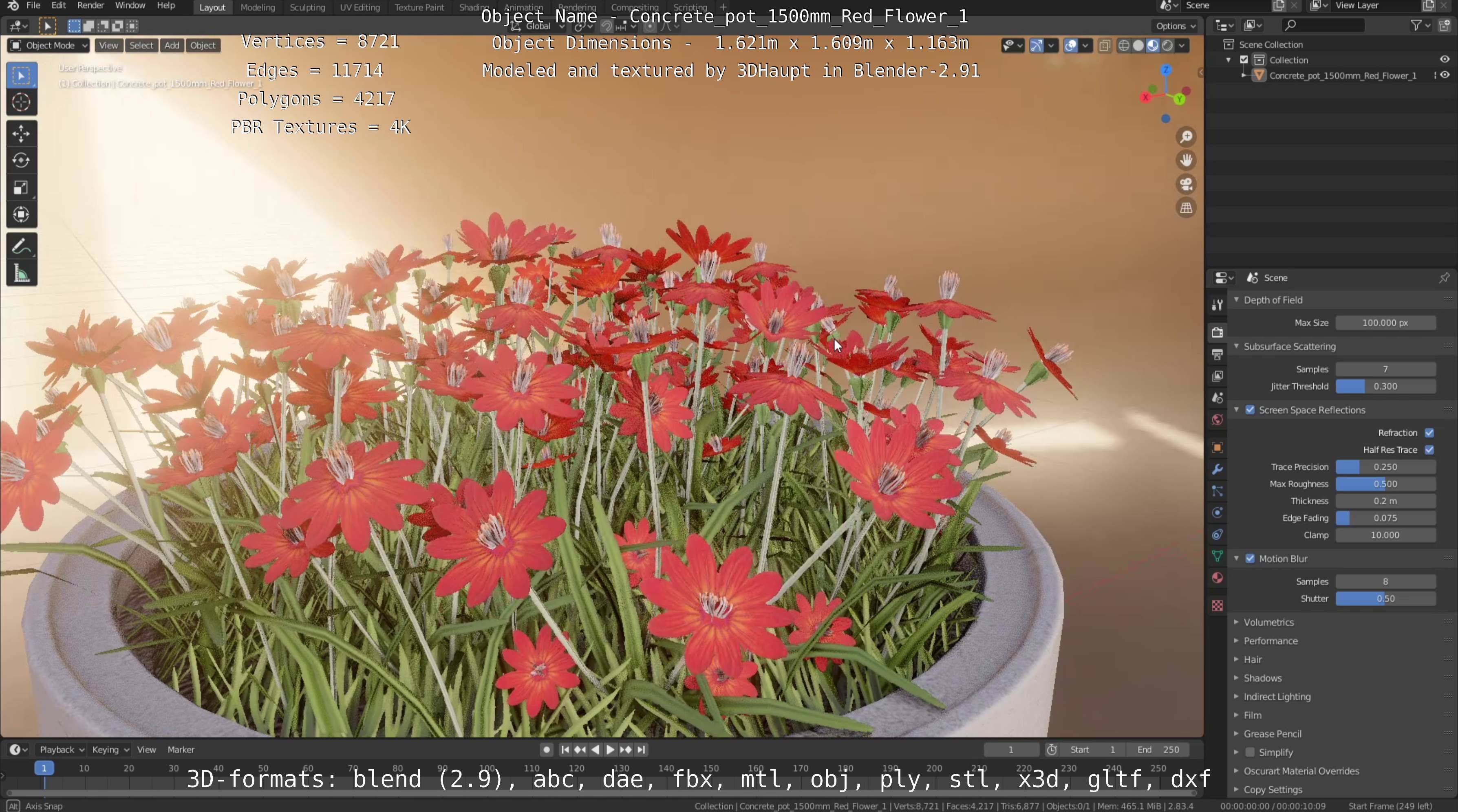 Concrete Pot 1500mm with Red Flowers Version 1 Low-poly 3D model_48