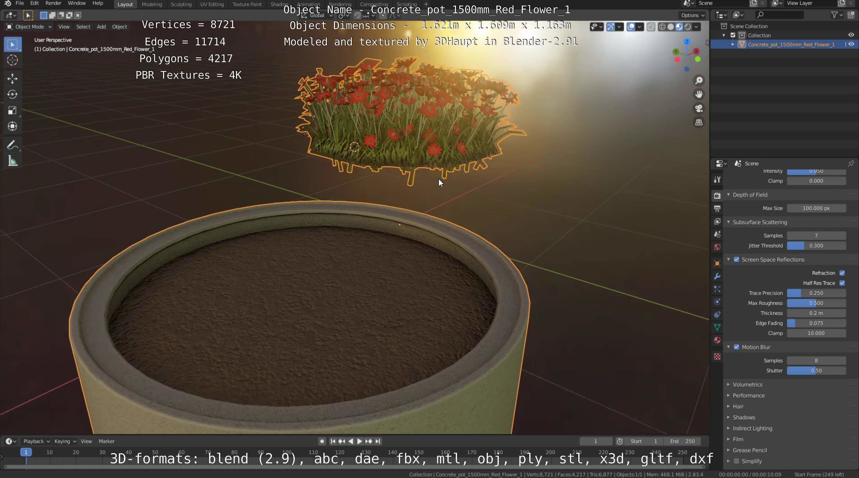 Concrete Pot 1500mm with Red Flowers Version 1 Low-poly 3D model_84
