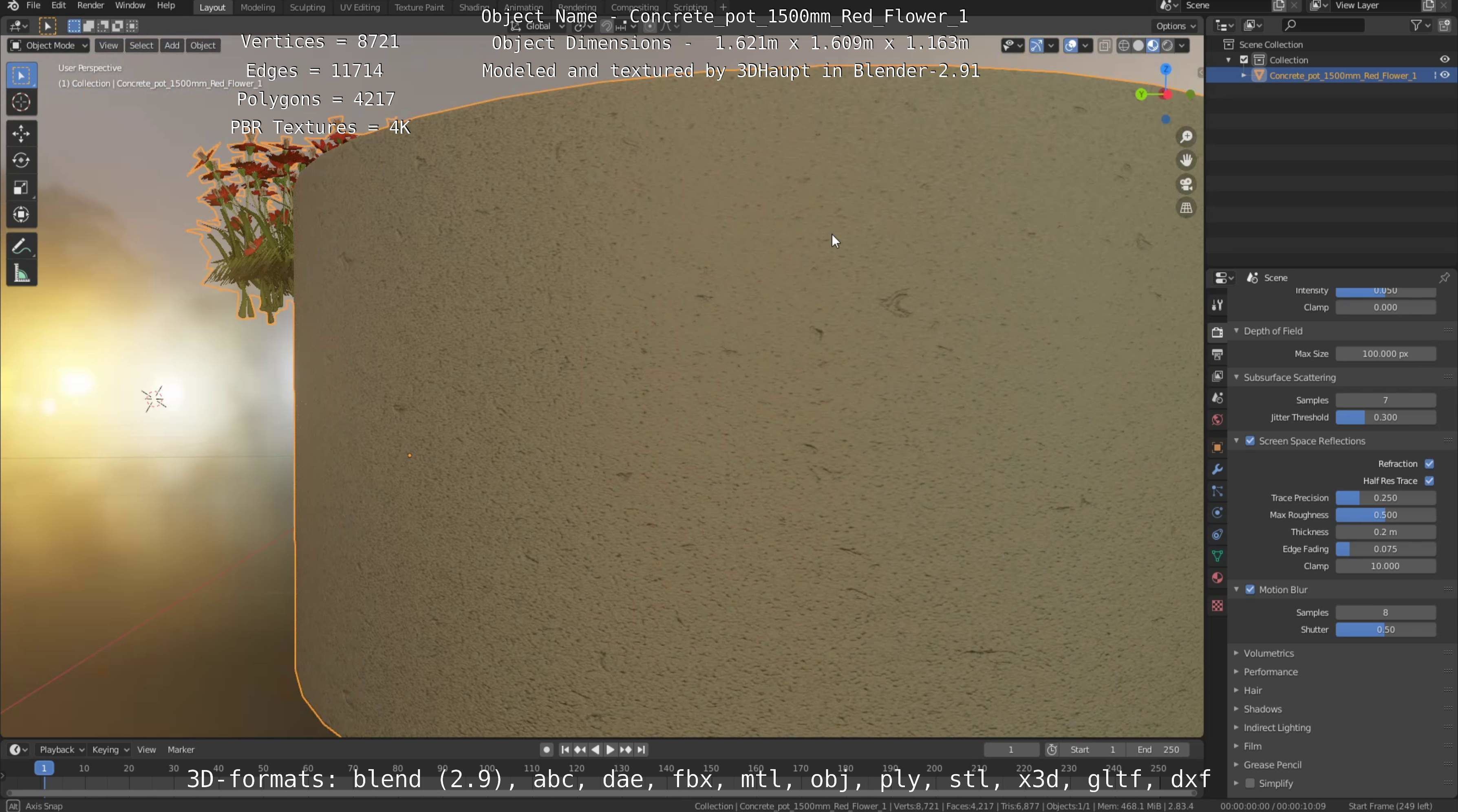 Concrete Pot 1500mm with Red Flowers Version 1 Low-poly 3D model_89