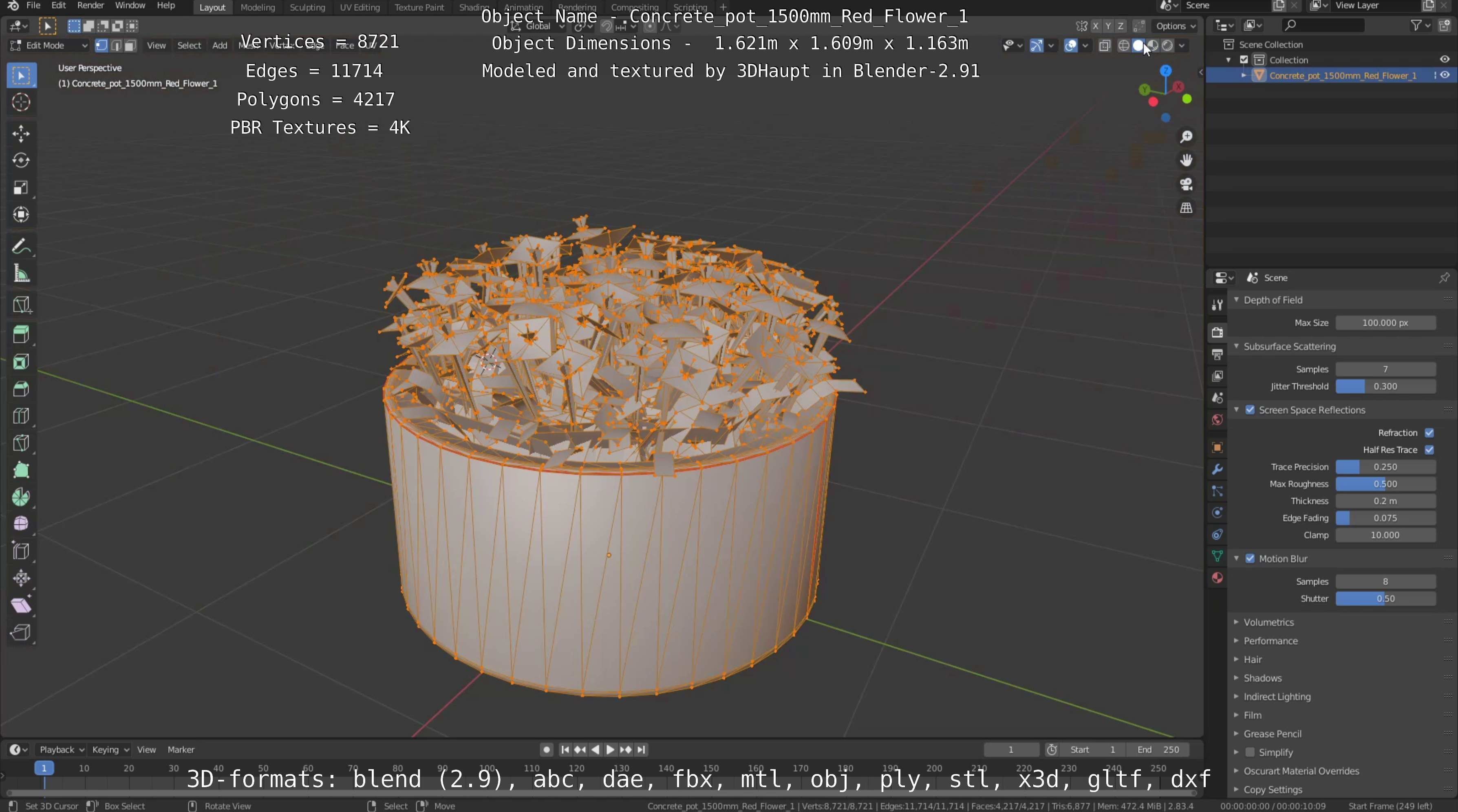 Concrete Pot 1500mm with Red Flowers Version 1 Low-poly 3D model_63