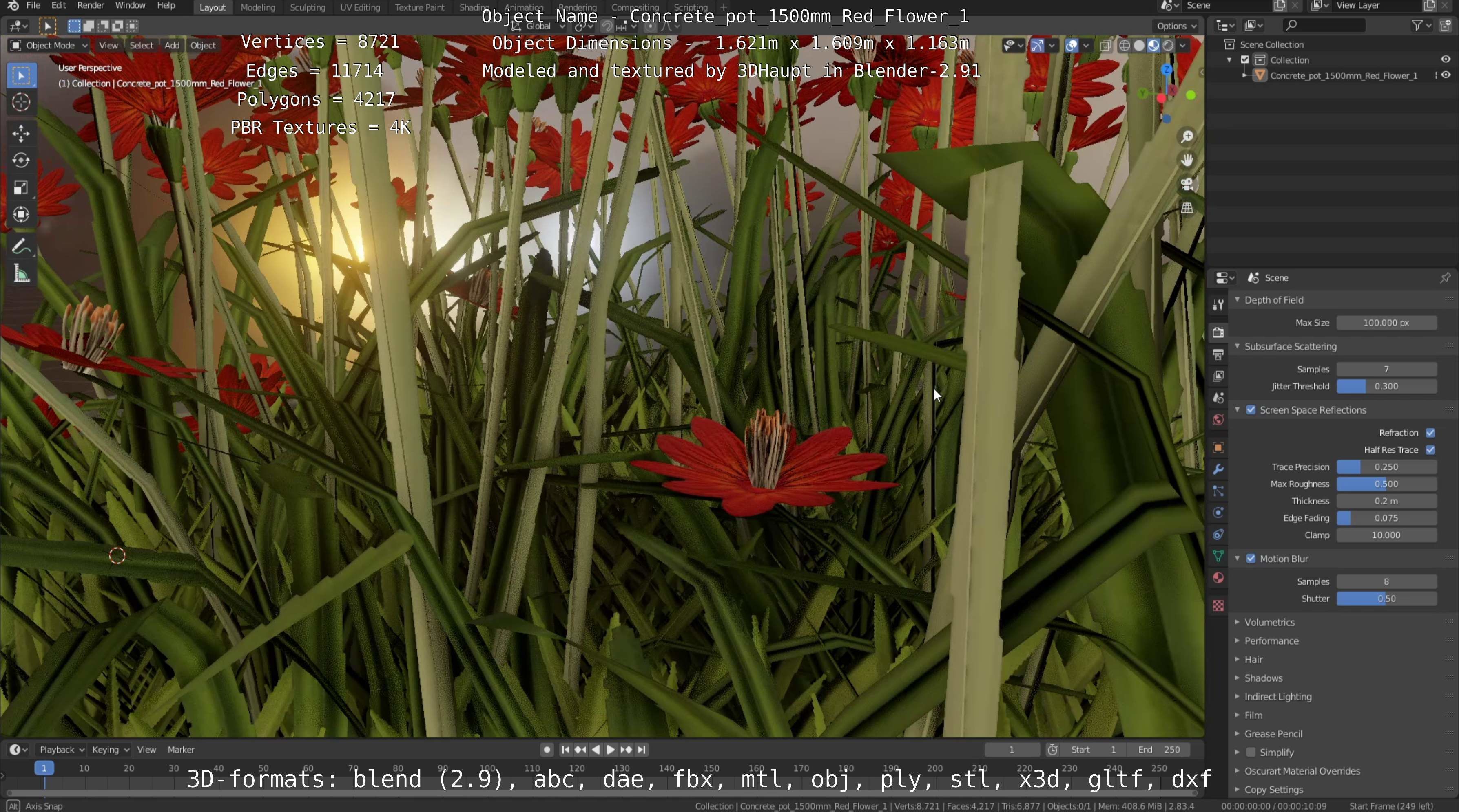 Concrete Pot 1500mm with Red Flowers Version 1 Low-poly 3D model_32
