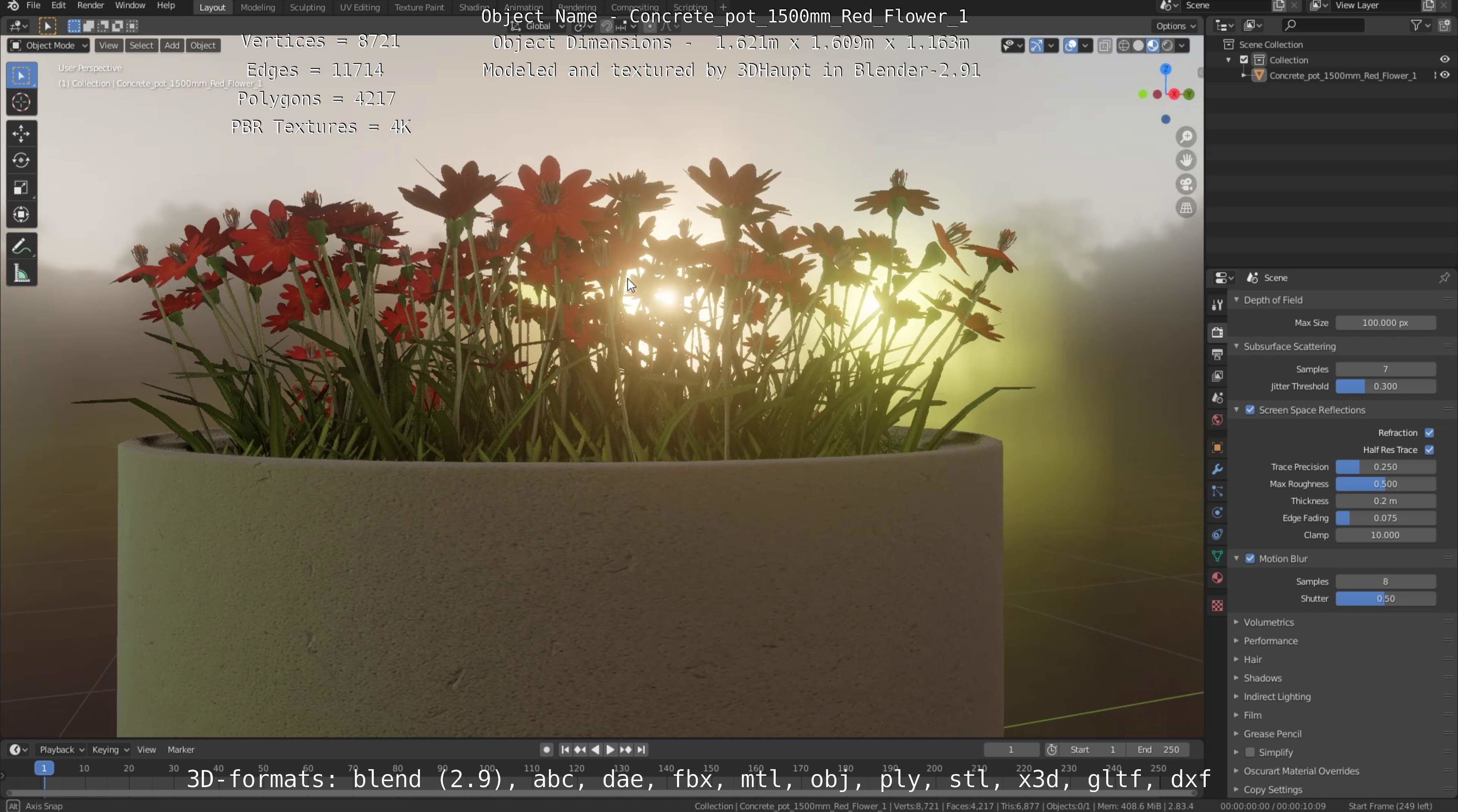 Concrete Pot 1500mm with Red Flowers Version 1 Low-poly 3D model_26