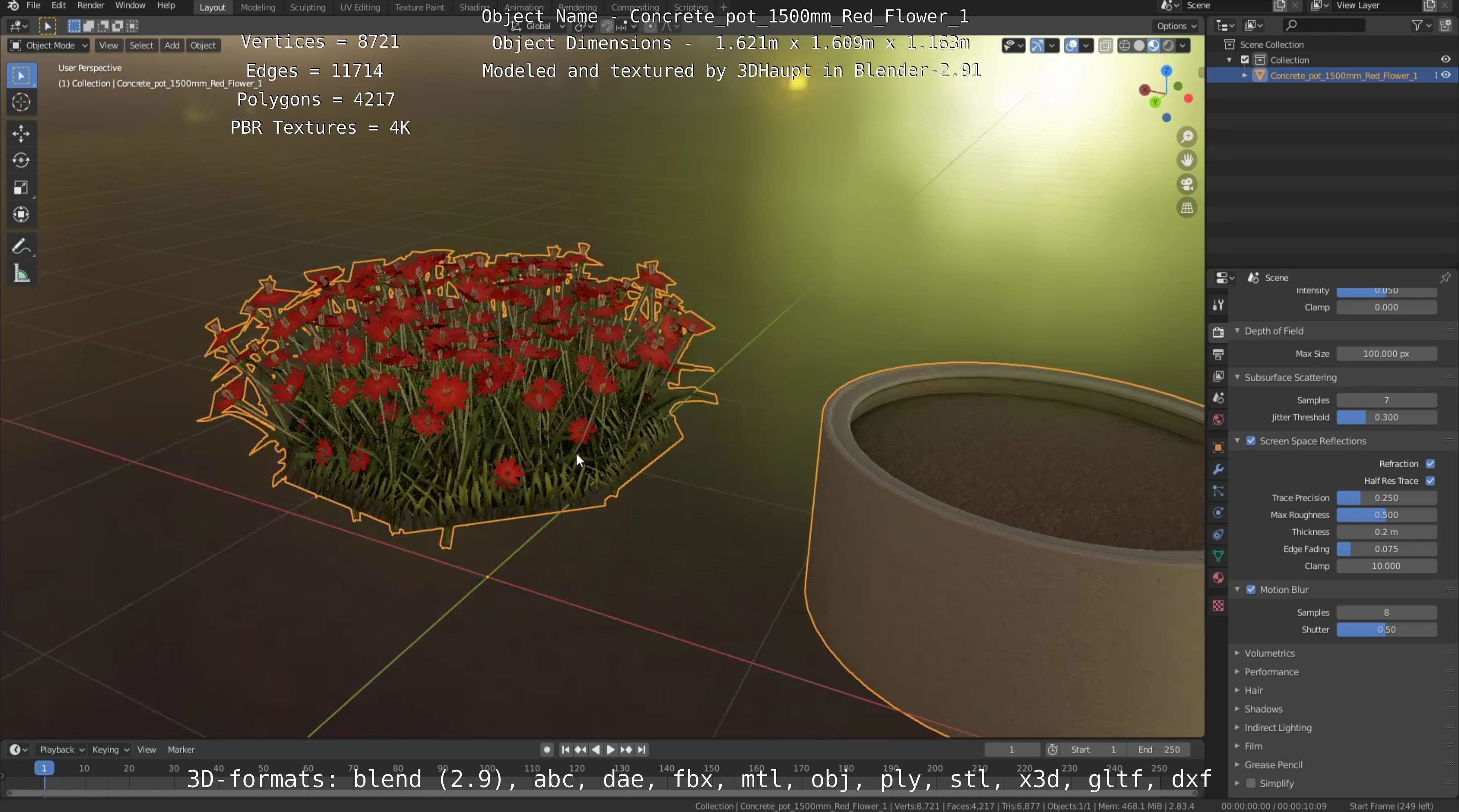 Concrete Pot 1500mm with Red Flowers Version 1 Low-poly 3D model_94