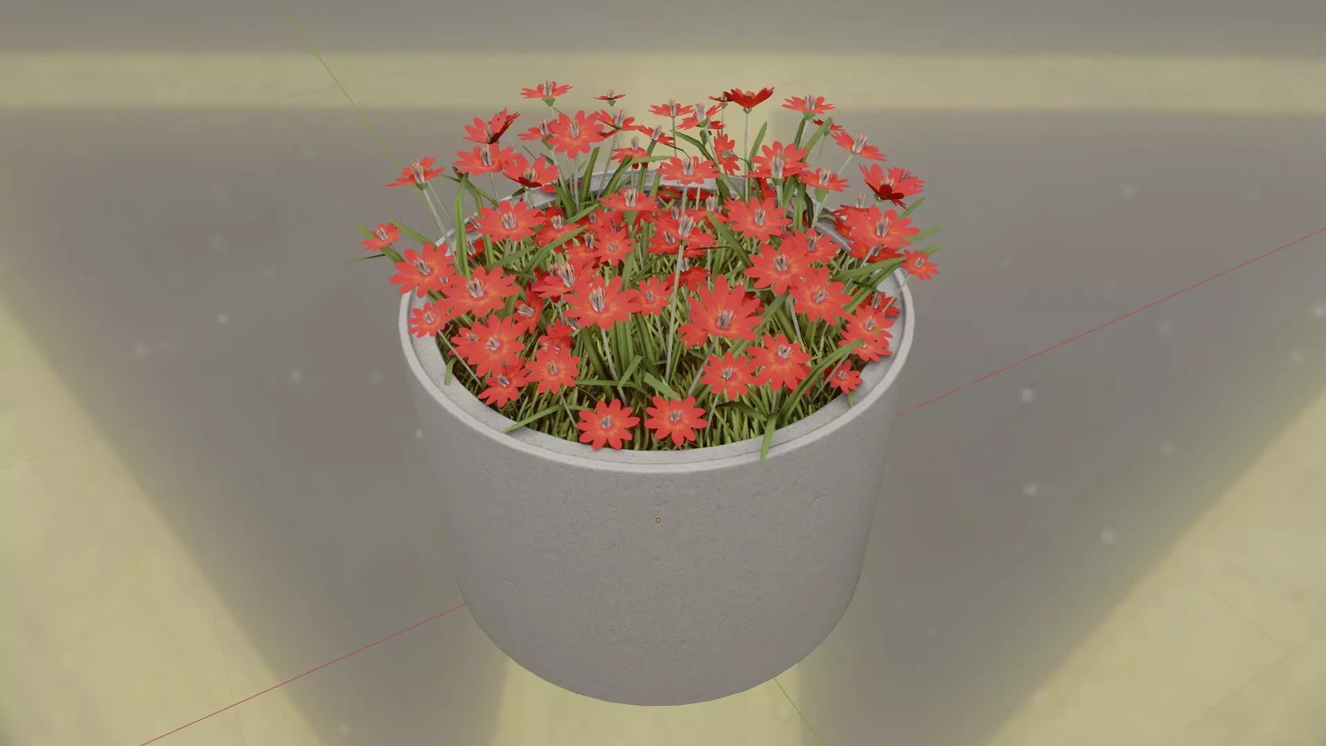 Concrete Pot 1000mm with Red Flowers Version 2 Low-poly 3D model_0