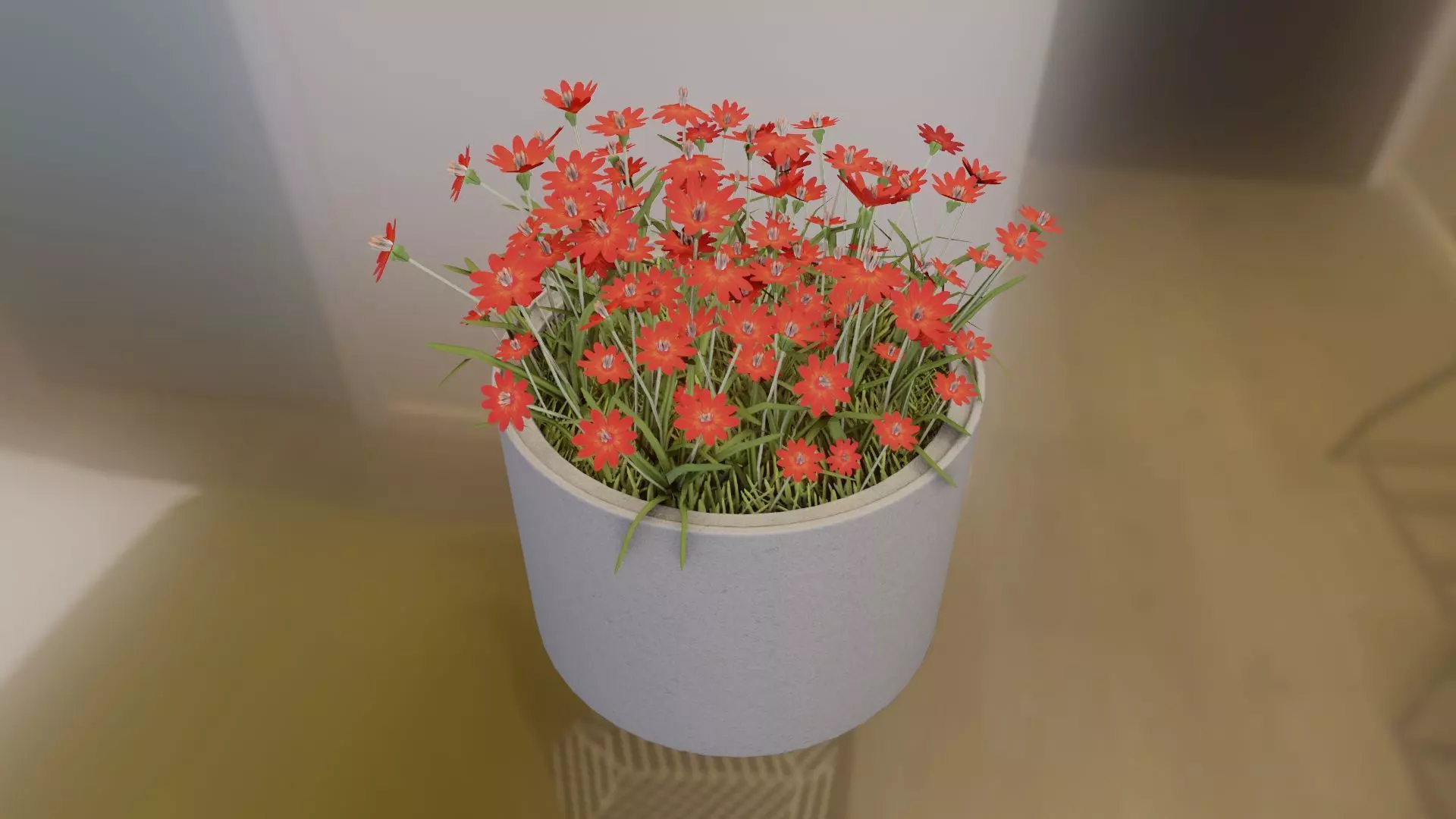 Concrete 1000mm with Red Flowers Version 1 Low-poly 3D model_0