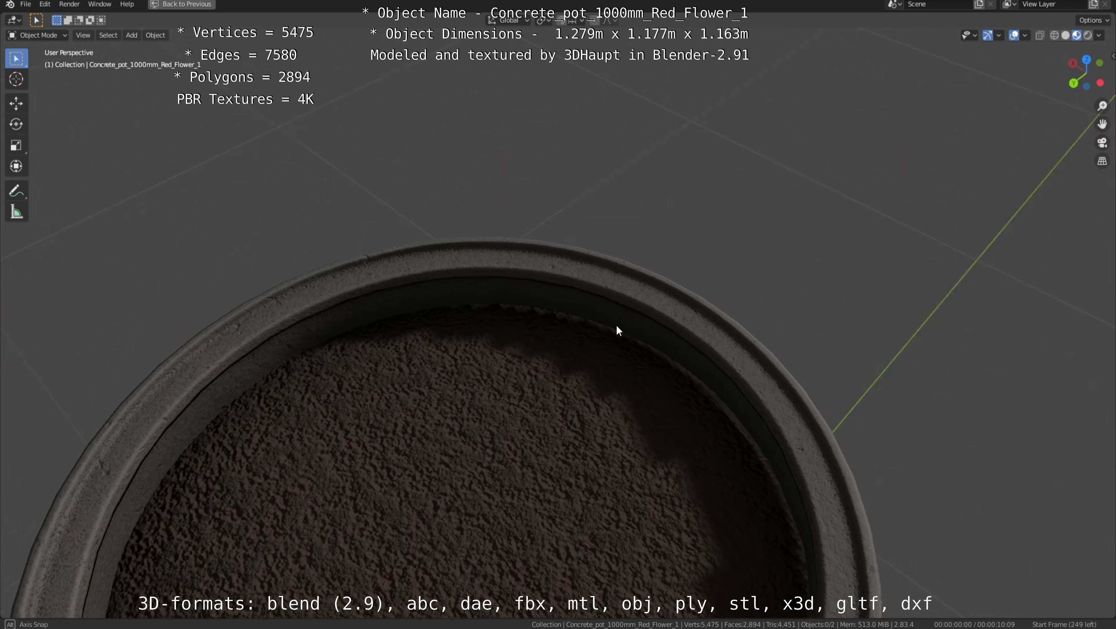 Concrete 1000mm with Red Flowers Version 1 Low-poly 3D model_119