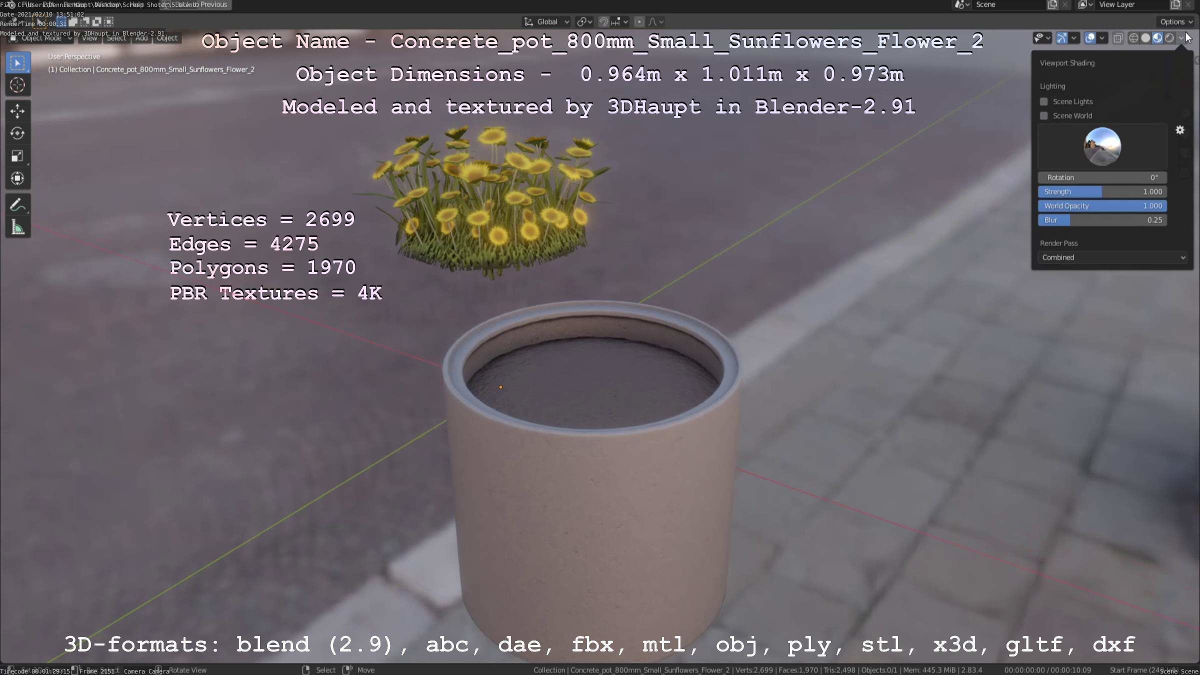 Concrete Pipe Pot 800mm with Small Sunflowers Version 2 Low-poly 3D model_46