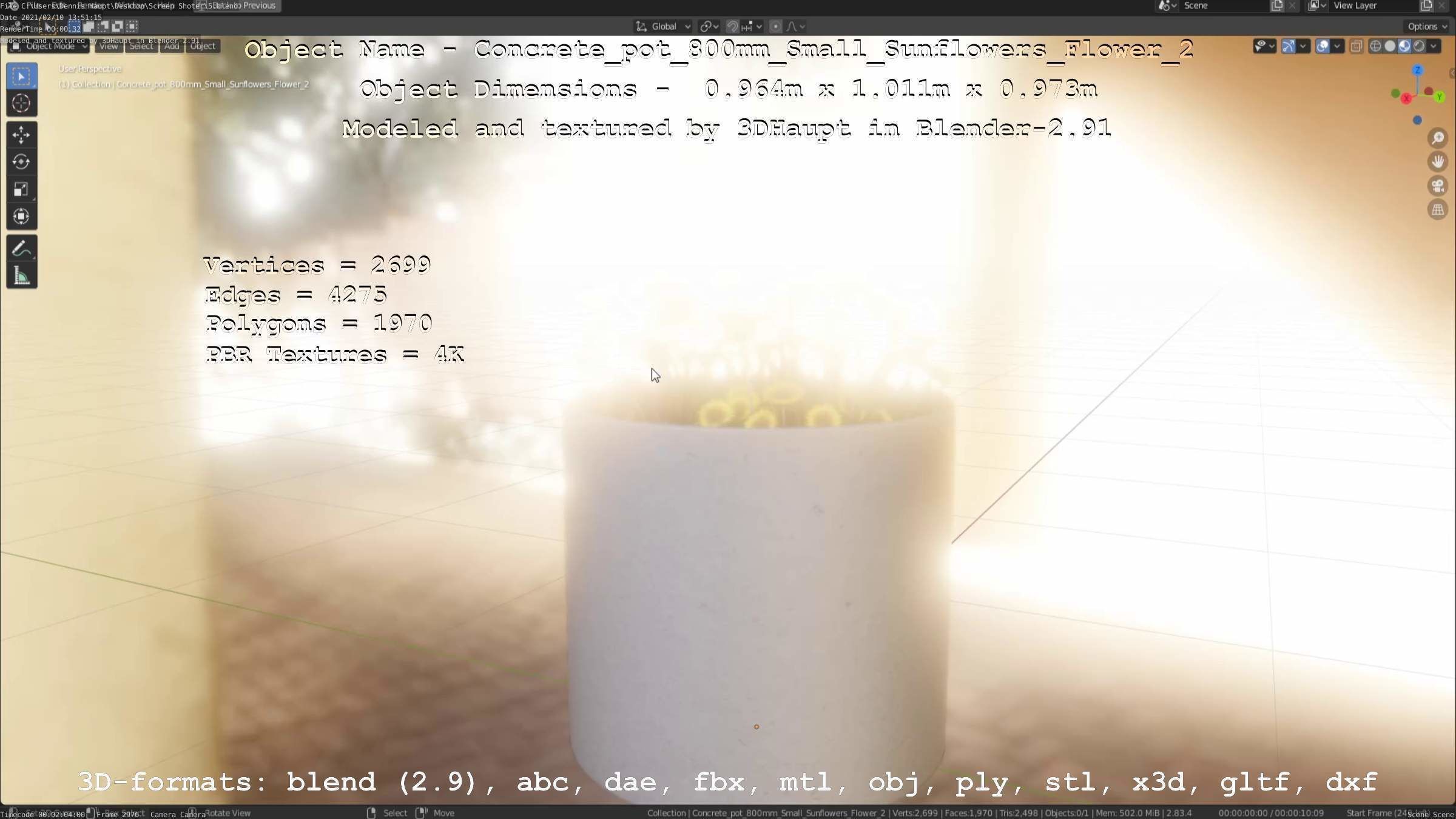 Concrete Pipe Pot 800mm with Small Sunflowers Version 2 Low-poly 3D model_88