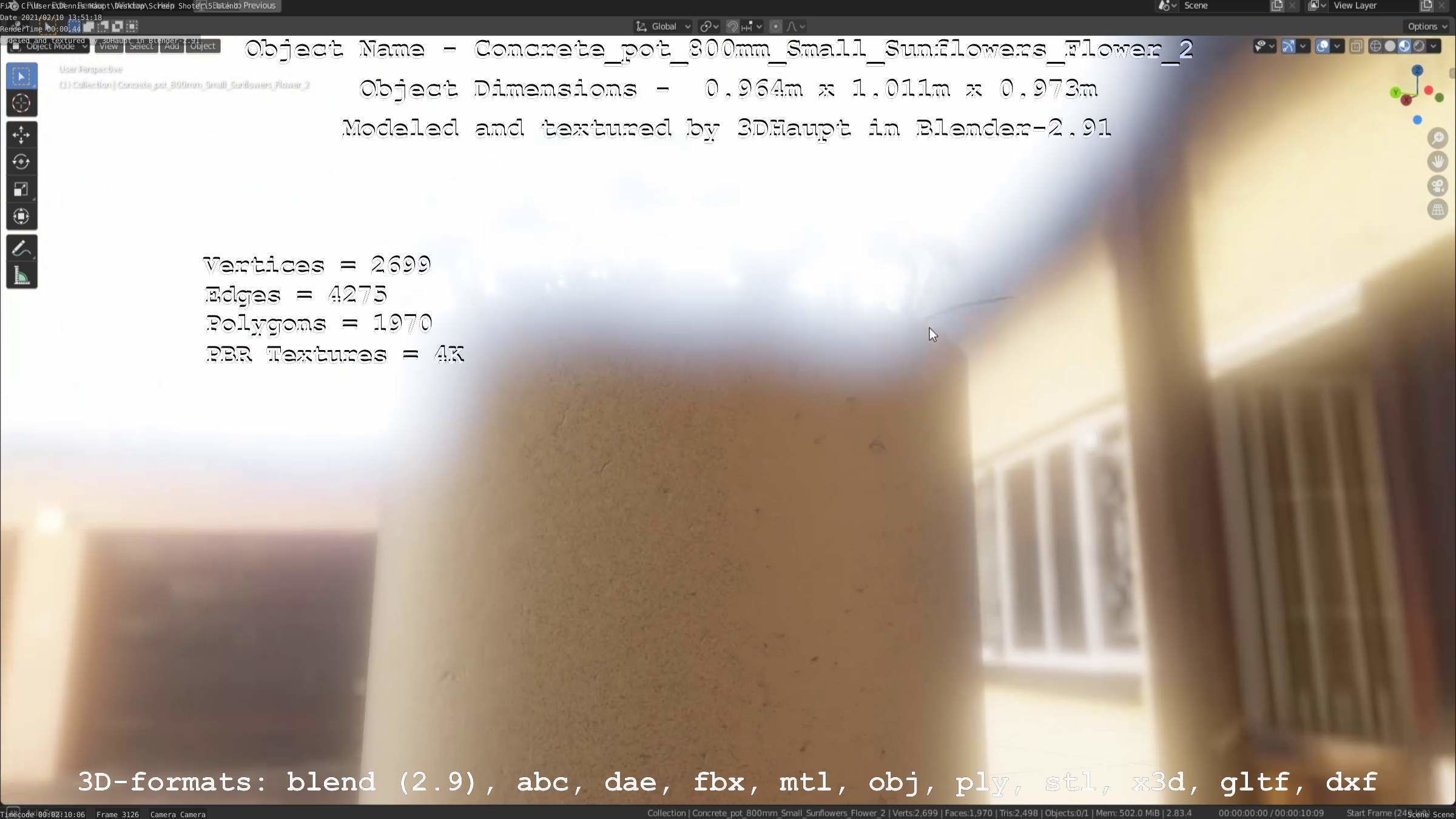 Concrete Pipe Pot 800mm with Small Sunflowers Version 2 Low-poly 3D model_82