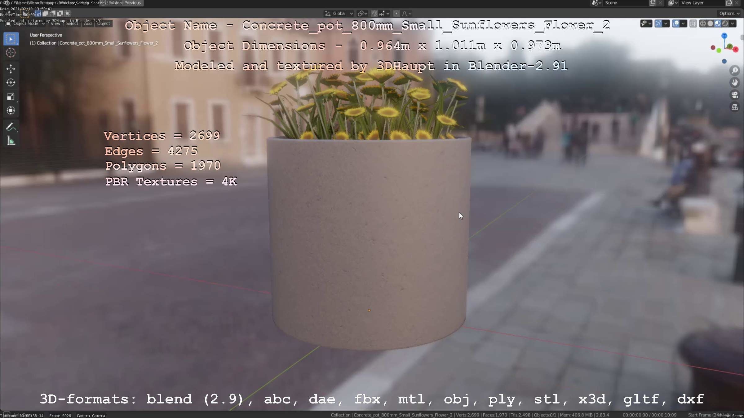 Concrete Pipe Pot 800mm with Small Sunflowers Version 2 Low-poly 3D model_42